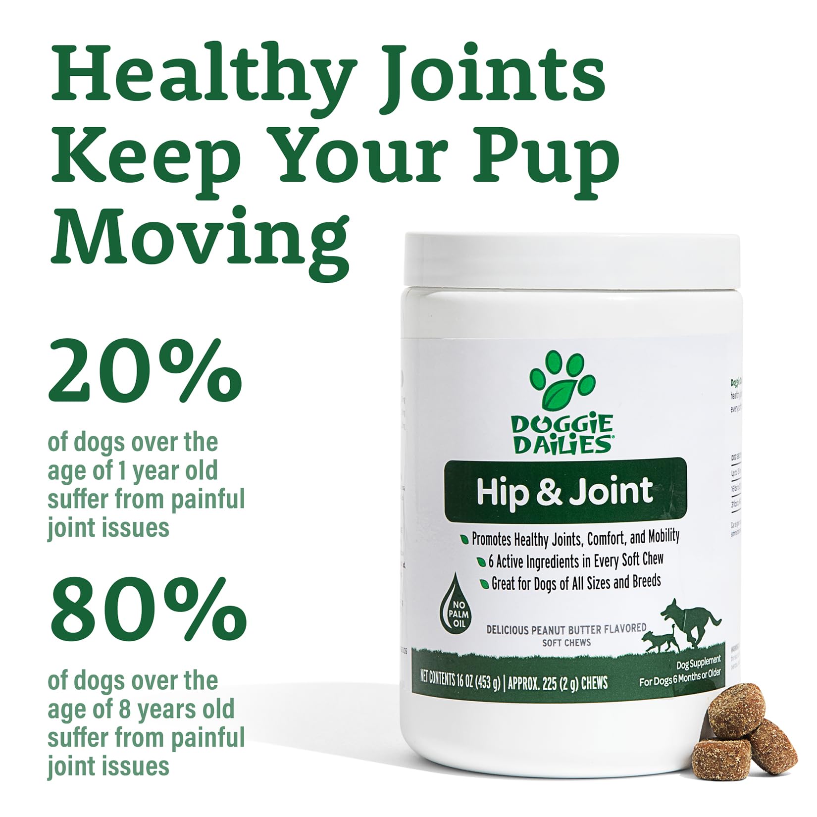 Doggie Dailies Glucosamine for Dogs - 225 Chews - Joint Supplement for Dogs of All Breeds & Sizes - Hip and Joint Supplement for