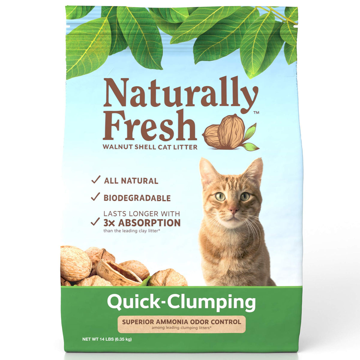 Naturally Fresh Walnut-Based Quick-Clumping Cat Litter, Unscented, 14-Lb Bag (22002)