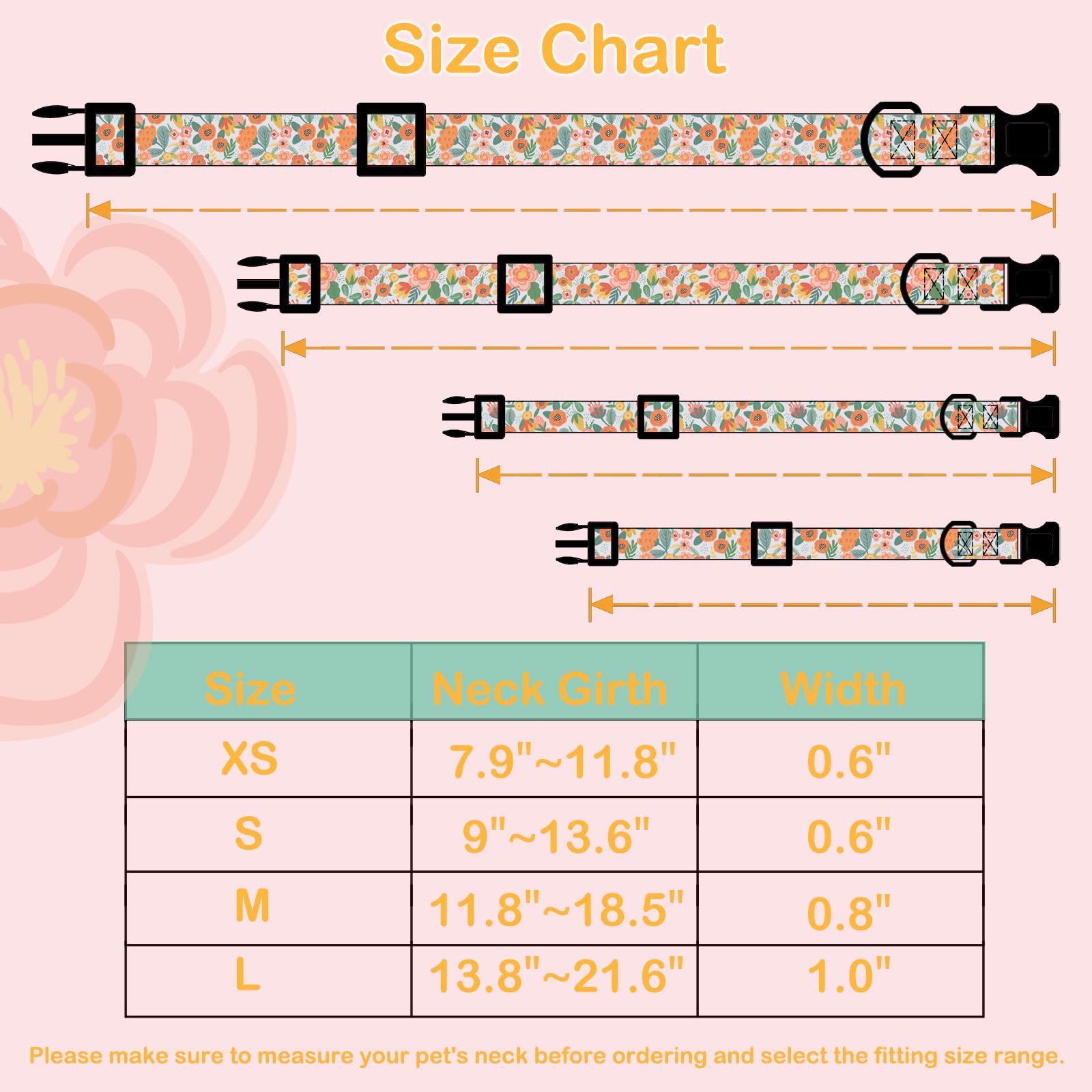 Faygarsle Dog Collar For Small Medium Large Dogs Cute Gaily Colored Puppy Collars For Female Dogs Floral Patterned Pet Collars F