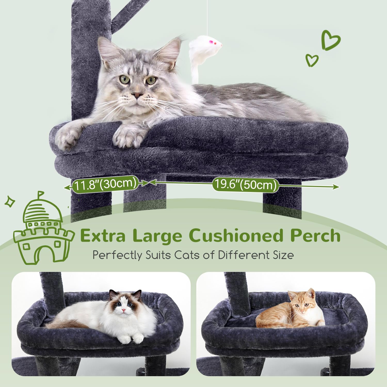 Globlazer F50 Cat Tree Tower for Large Indoor Cats, 50-inch Heavy Duty Cat Tree for Big Cats, Cat Tree House with Extra-Large Pa