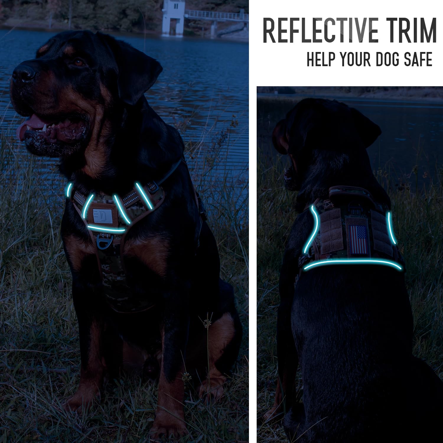 Dnallrino Tactical Dog Harness For Medium Large Dogs, Heavy Duty Dog Harness With Id Card, Reflective Hiking Harness For Trainin