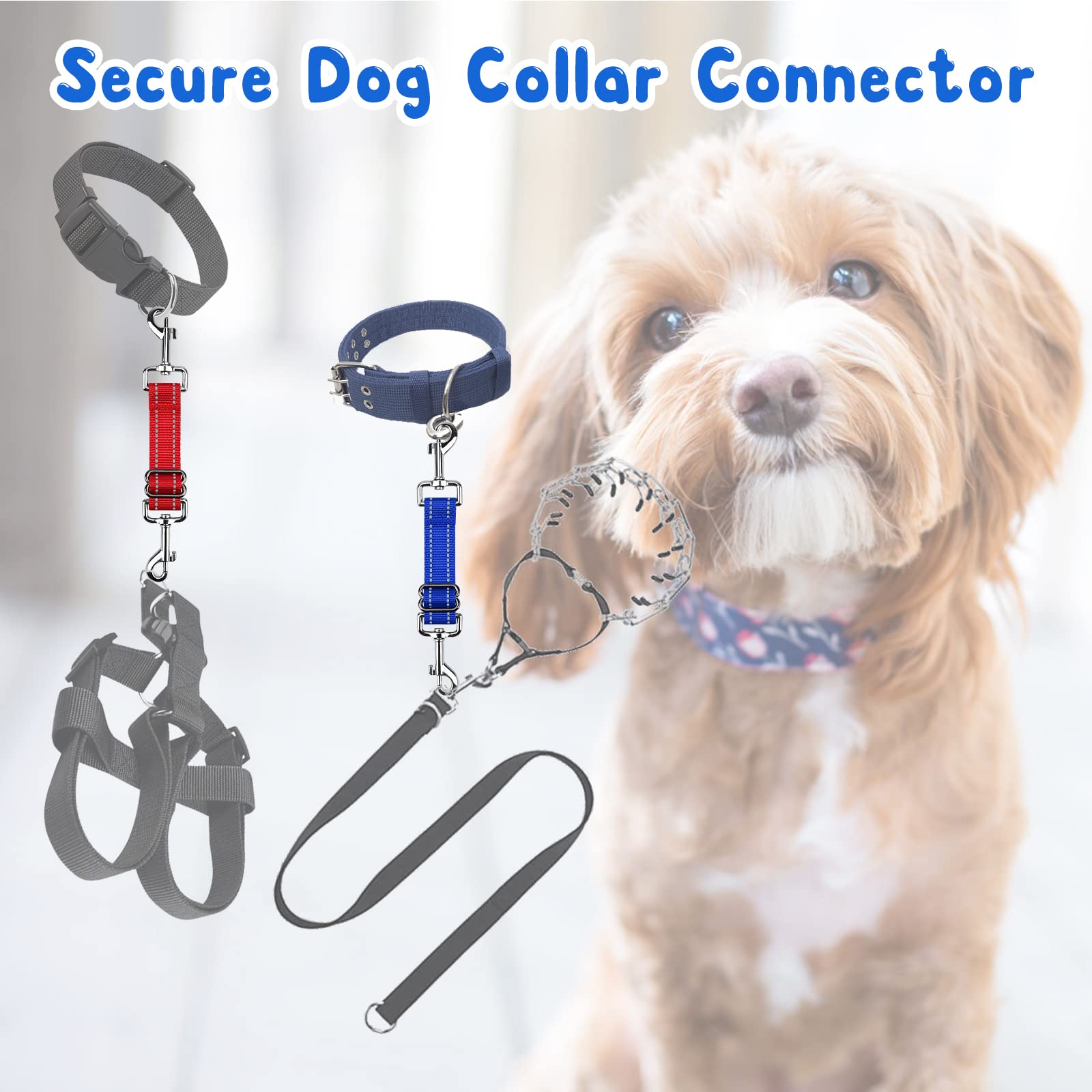 YUEPET Dog Safety Collar Clips 5 Pack, Adjustable Prong Backup Clip, Reflective, Nylon, Size S, Grey/Blue/Red/Purple/Black