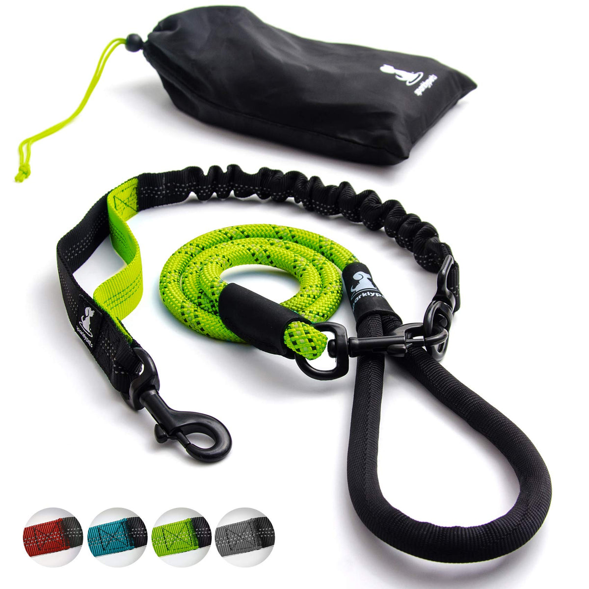 Heavy Duty Rope Bungee Leash For Large And Medium Dogs With Anti-Pull For Shock Absorption - No Slip Reflective Leash For Outside Green