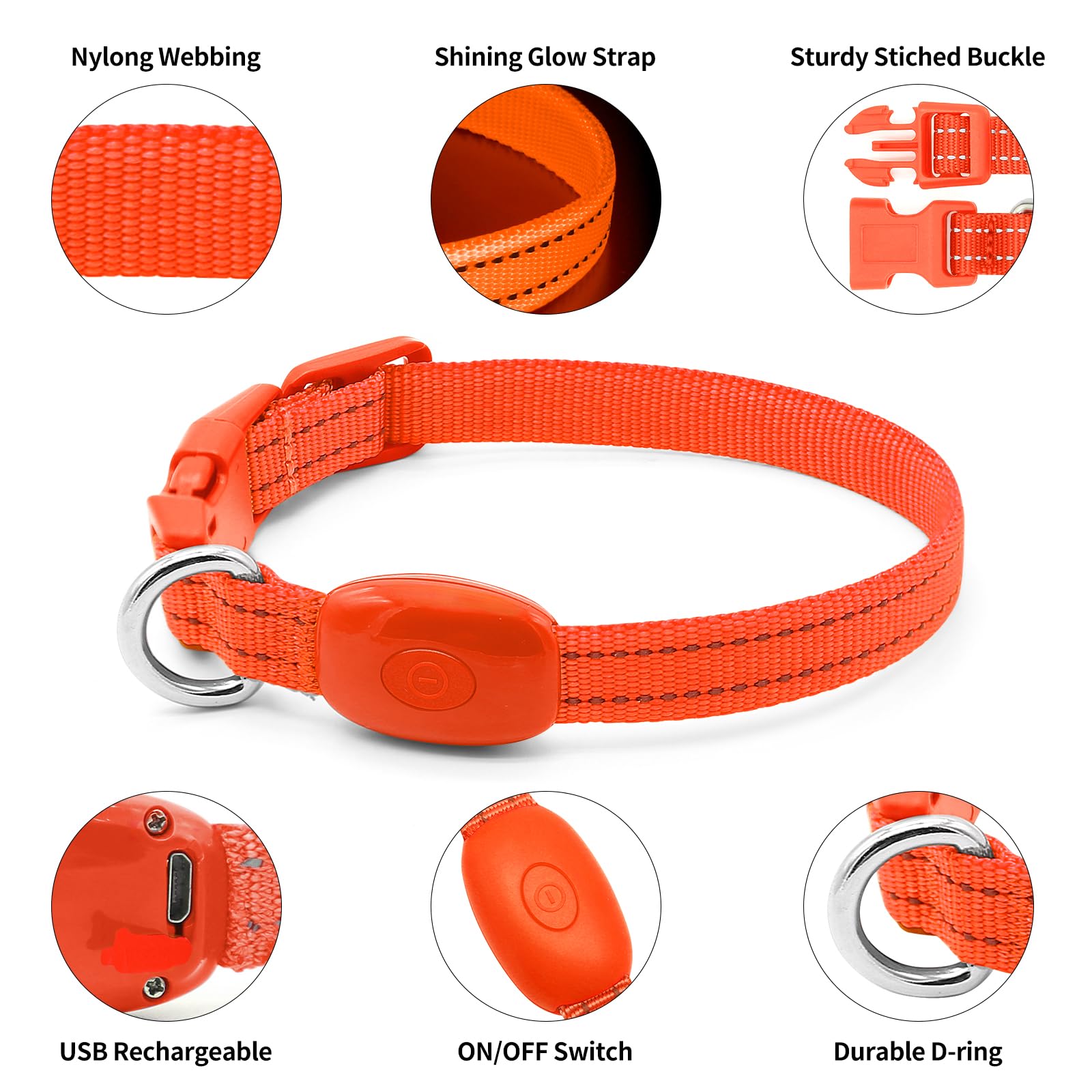 Domiglow Light Up Dog Collar - Rechargeable Led Dog Collar, Adjustable Reflective Puppy Collar, Glowing Safety Dog Lights For Sm