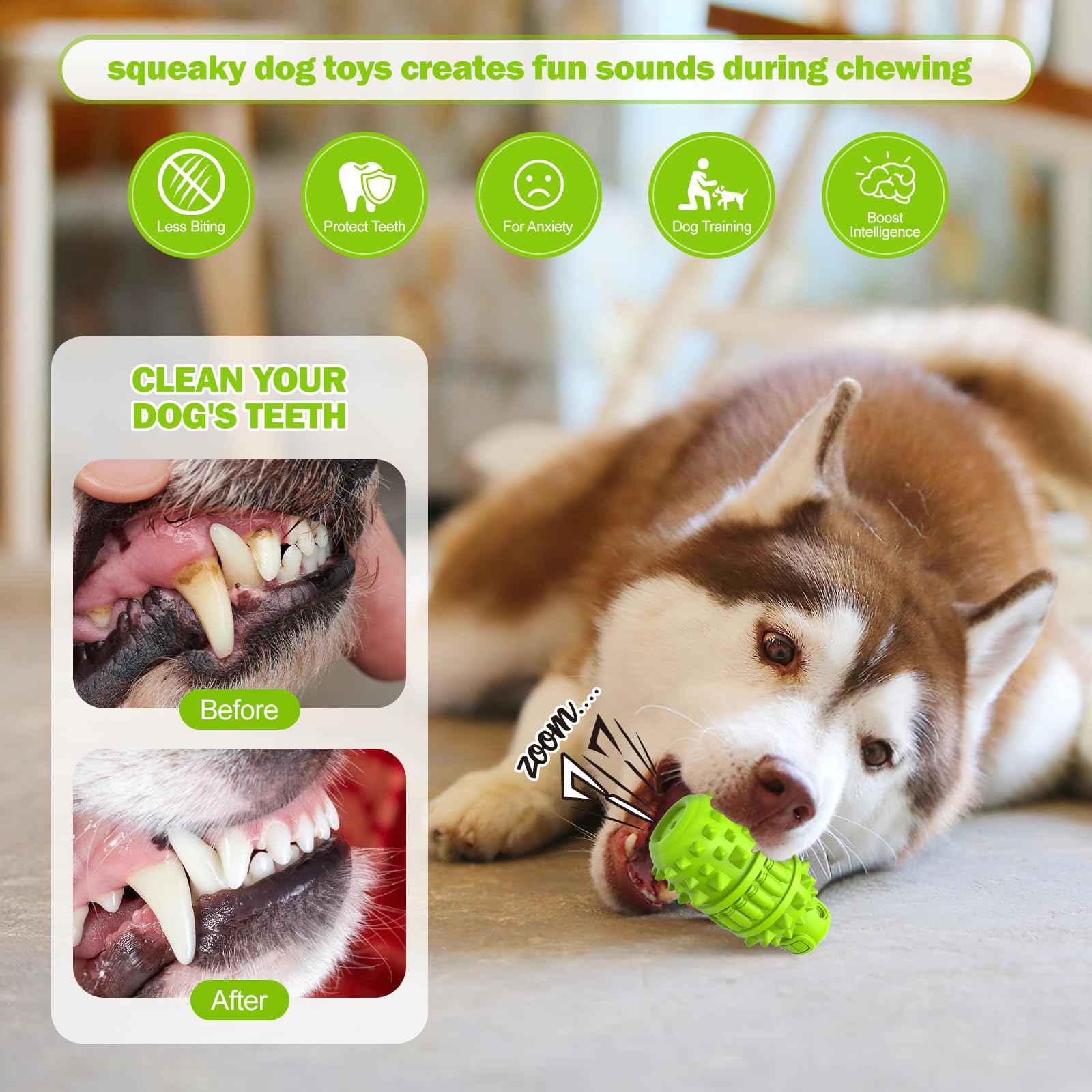 PIFFZEDO Dog Toys for Aggressive Chewers,Interactive Natural Rubber Chew & Squeaky Toy for Small Medium Breed,Dog Toothbrush,Tou