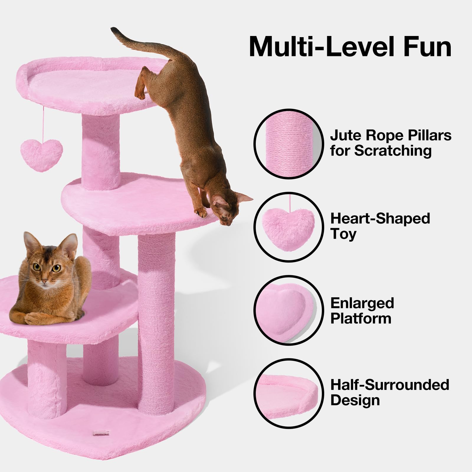 Vetreska 40 Inches Cat Tree For Indoor Cats, Multi Level Cat Tower With Cat Scratching Post, Cute Cat Climbing Tree With Danglin