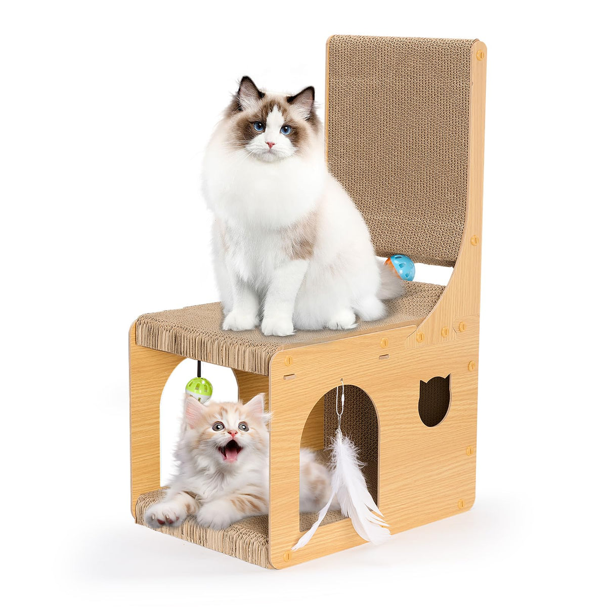 Ipixune Cat Scratching Board,L Shape Cat Scratcher With Cardboard House For Indoor Adult Cats,Vertical Cat Scratch Pad For Wall 