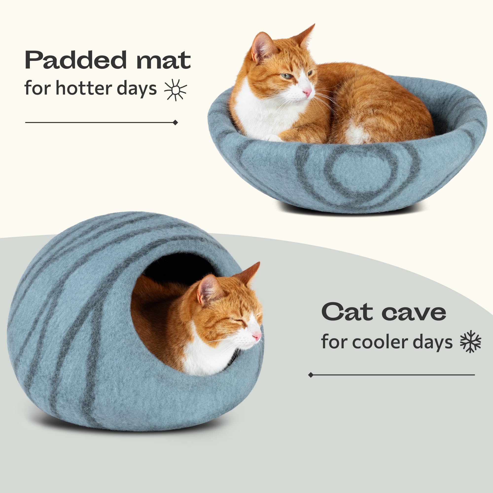 MEOWFIA Cat Cave - Premium Handmade 100% Merino Wool Bed, Medium, Aquamarine