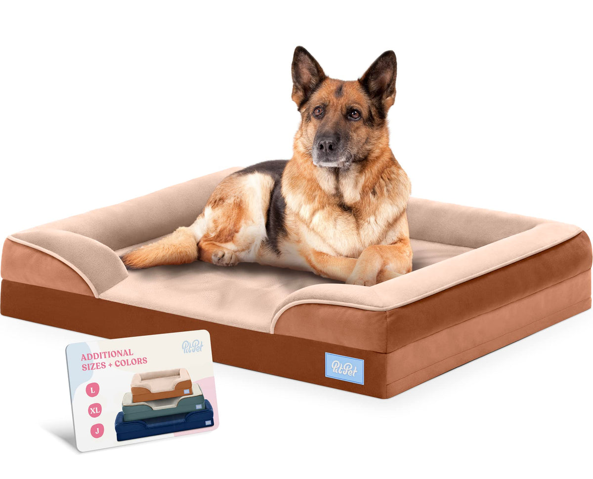 Orthopedic Sofa Dog Bed - Ultra Comfortable Dog Bed For Large Dogs - Breathable & Waterproof Pet Bed- Egg Foam Sofa Bed With Extra Head And Neck Support - (X-Large, Brown)