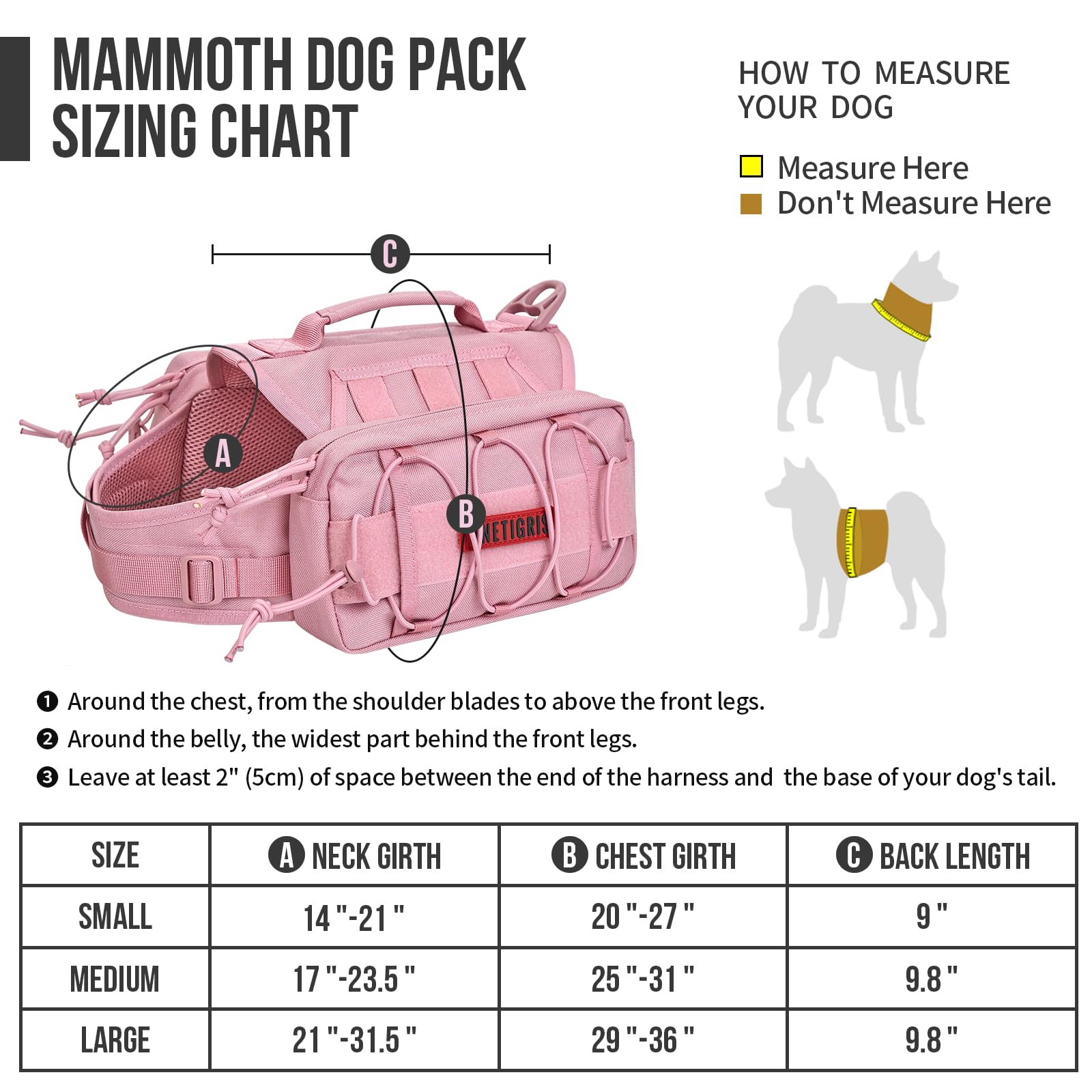 Onetigris Dog Backpack For Medium & Large Dogs, Mammoth Nylon Dog Pack Tactical Backpack Harness With Side Pockets For Hiking Wa