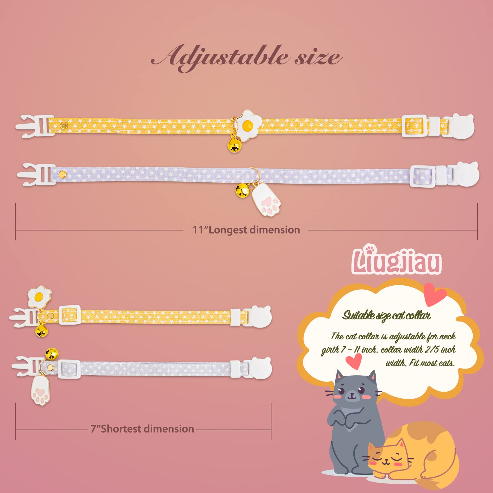 2 Pack Cotton Breakaway Cat Collars With Bell,Yellow & Purple Egg Cat Paw Pendant Cute Cat Collar Kitten Collar,Ideal For Girl C