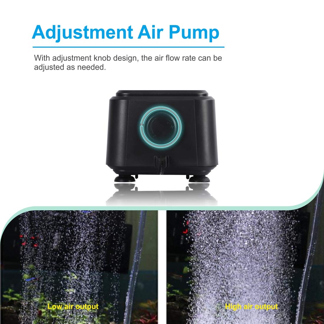 Hygger Small Quietest Aquarium Air Pump, Adjustable Oxygen Pump 2 Air Outlets Ultra Silent Powerful Aerator Pump 160Gph 5W