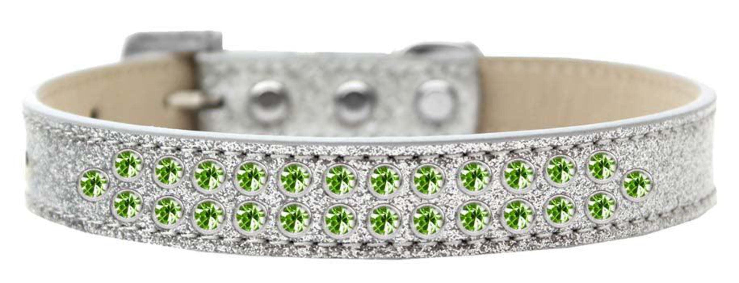 Mirage Pet Products Two Row Lime Green Crystal Bright Pink Dog Collar, Size 14