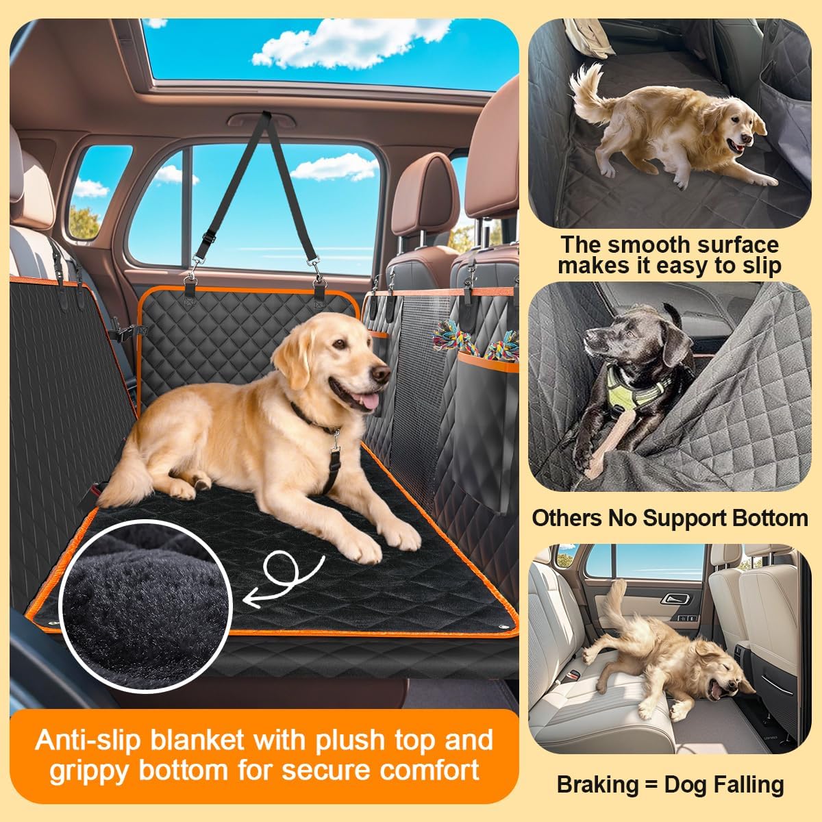Dog Car Seat Cover For Back Seat With Hard Bottom, 2025 Upgraded Waterproof Dog Seat Extender Holds 465Lbs, Anti-Scratch Hammock