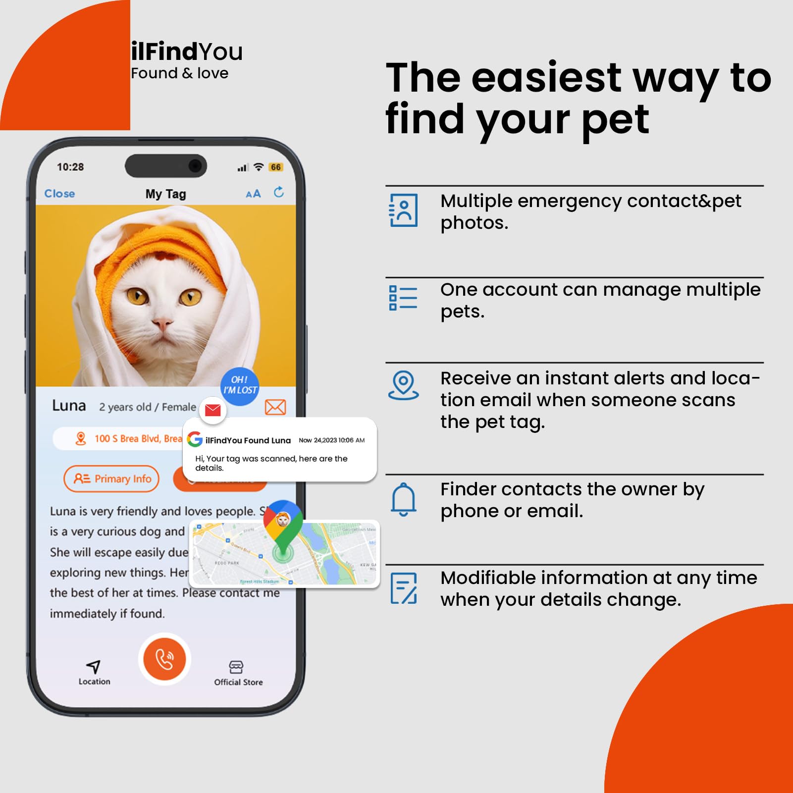 Ilfindyou Waterproof Airtag Cat Collar Breakaway, Reflective Cat Collars With Apple Airtag Holder And Qr Code, Adjustable Gps Tr