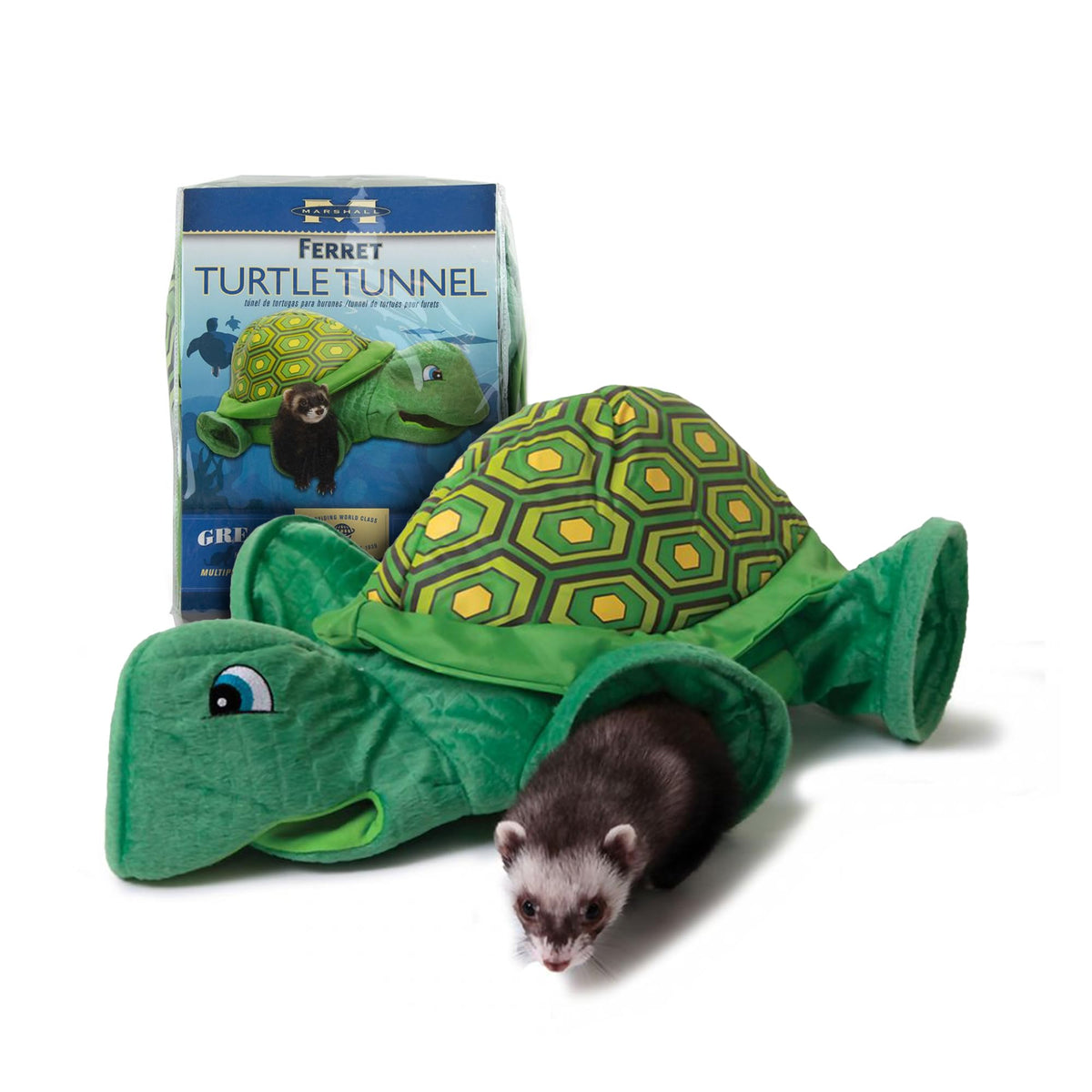 Marshall Pet Products Ferret Turtle Tunnel Toy - Fun Turtle-Shaped Ferret Toy In Green, Encourages Play And Exploration, Durable Design, One Size For Small Pets