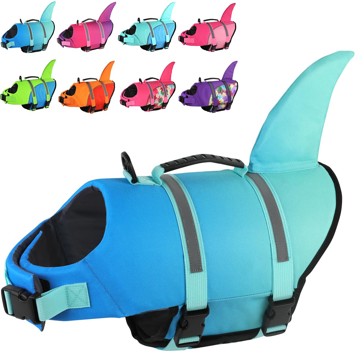 Doglay Dog Life Jacket, Ripstop Cute Shark Dog Life Vest With Superior Buoyancy And Rescue Handle, Adjustable Puppy Life Vests F
