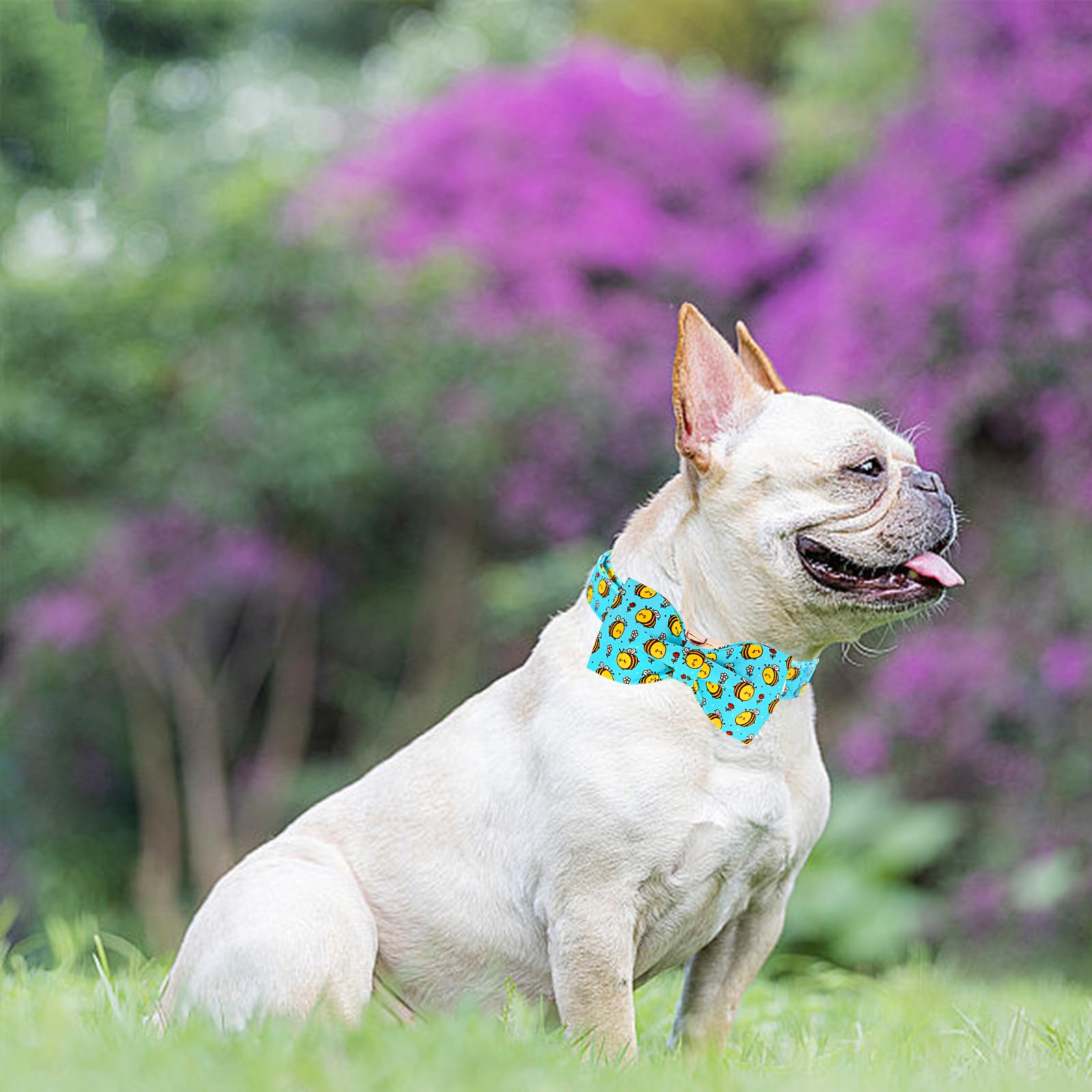 Lionheart Glory Dog Collar, Blue Dog Bow Collar Boy Girl Dog Collars With Bow Adjustable Bees Print Bowtie Collar For Medium Dog