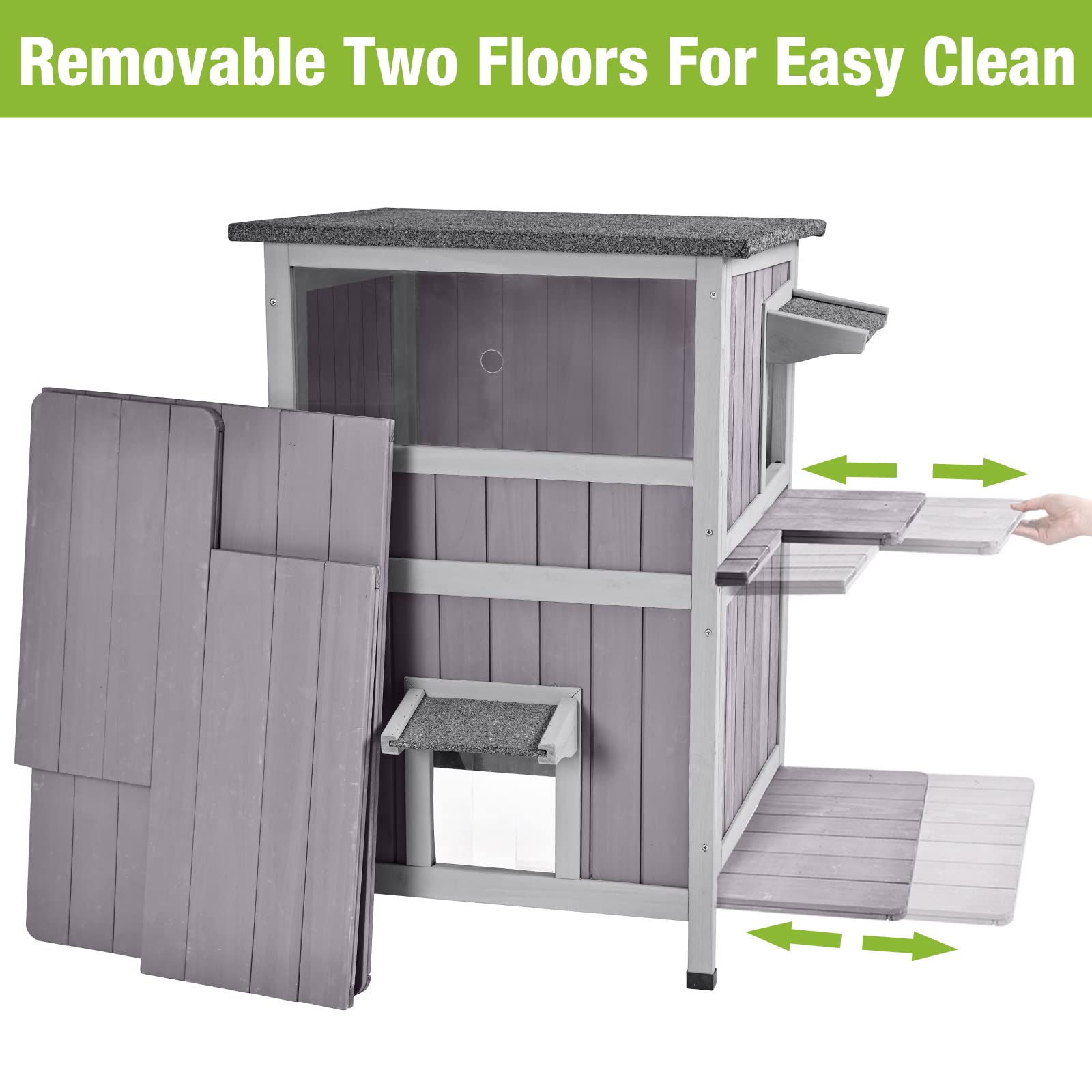 Gutinneen Cat House Outdoor Weatheproof Feral Cat Shelter Wooden Cat Condos For Winter With Escape Doors