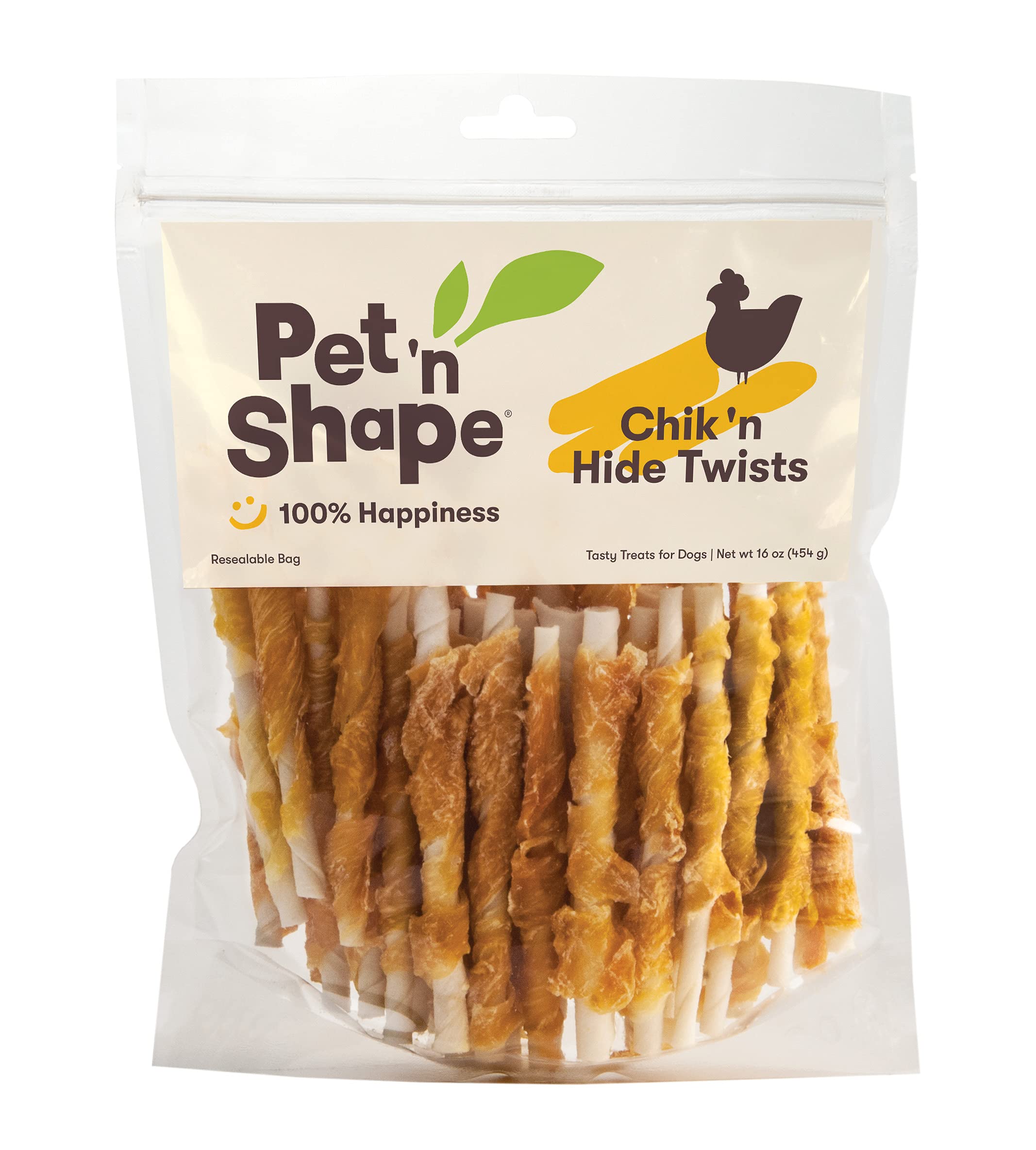 Pet n Shape Chik n Hide Twists - Chicken Wrapped Rawhide Natural Dog Treats, Small, 16 oz