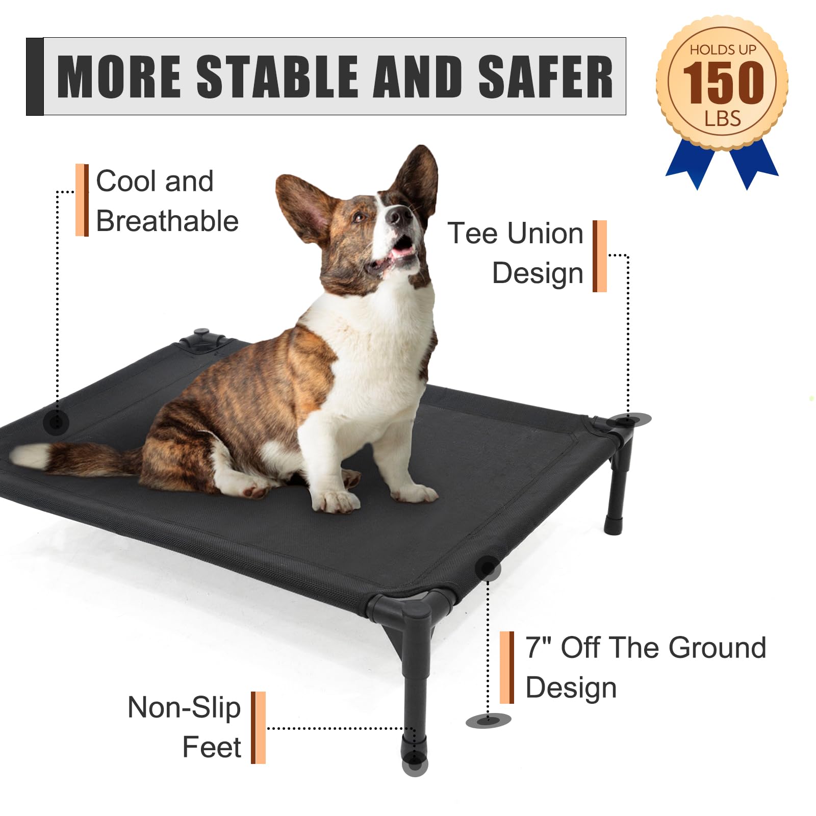 Garnpet Elevated Dog Bed For Large Dogs - Heavy Duty, Recyclable Mesh, Fits Up To 150 Lbs - Indoor & Outdoor, Green