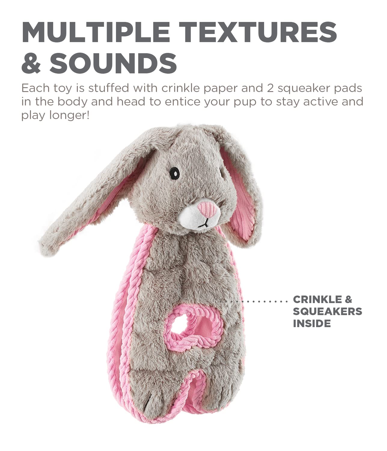 Charming Pet Cuddle Tugs Bunny Plush Squeaky Dog Toy