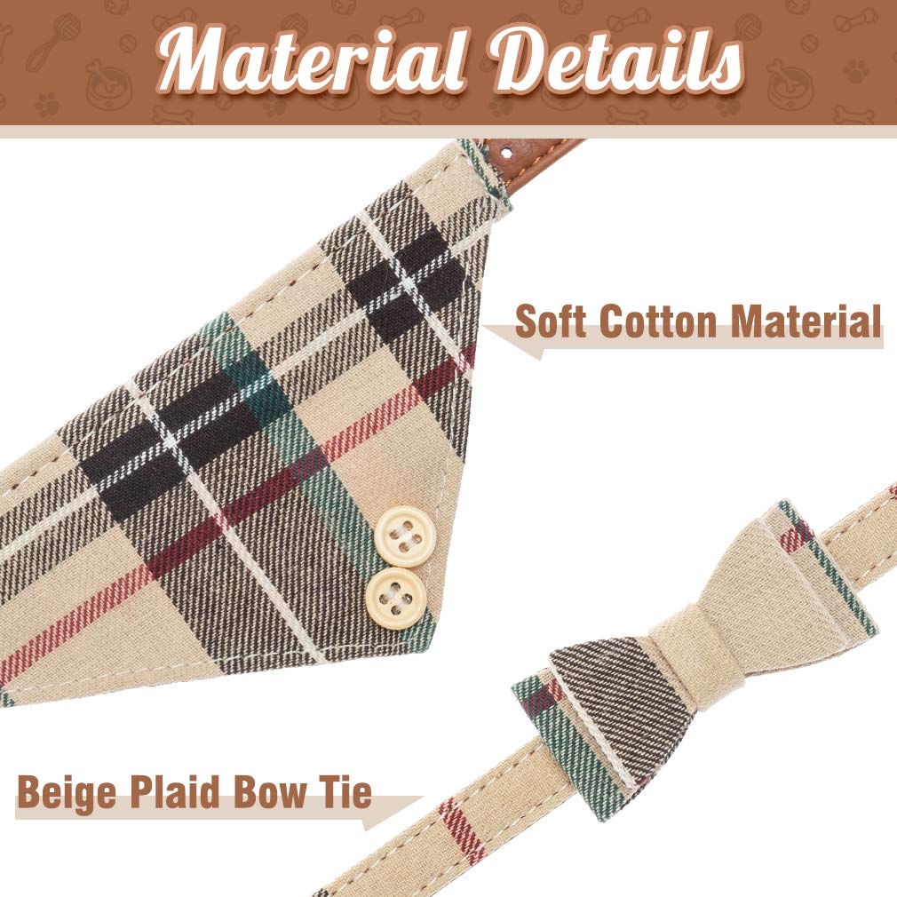 Expawlorer Dog Leash Set - Classic Plaid Dog Bow Tie And Dog Bandana Collar With Bell, Tangle Free, Adjustable Collars For Small