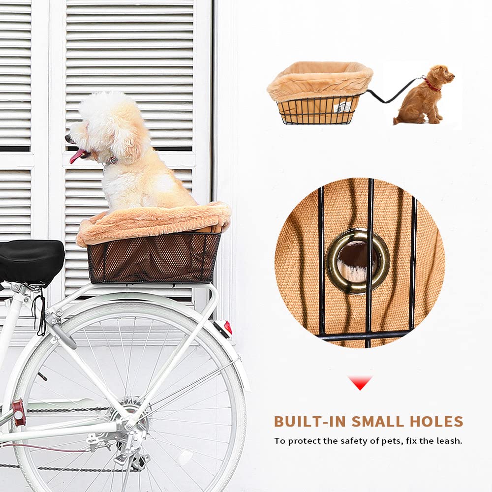 ANZOME Dog Bike Basket Liner - Soft Brown Canvas Cover for Small Pets, Easy to Install Comfort Padded Bike Basket Liner (Basket Not Included)