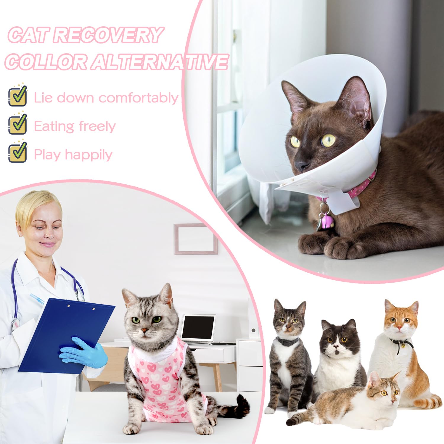 Due Felice Cat Surgery Recovery Suit Small Dog Surgical Recovery Onesie Pet After Surgery Wear for Female Male Cat Doggy Pink He