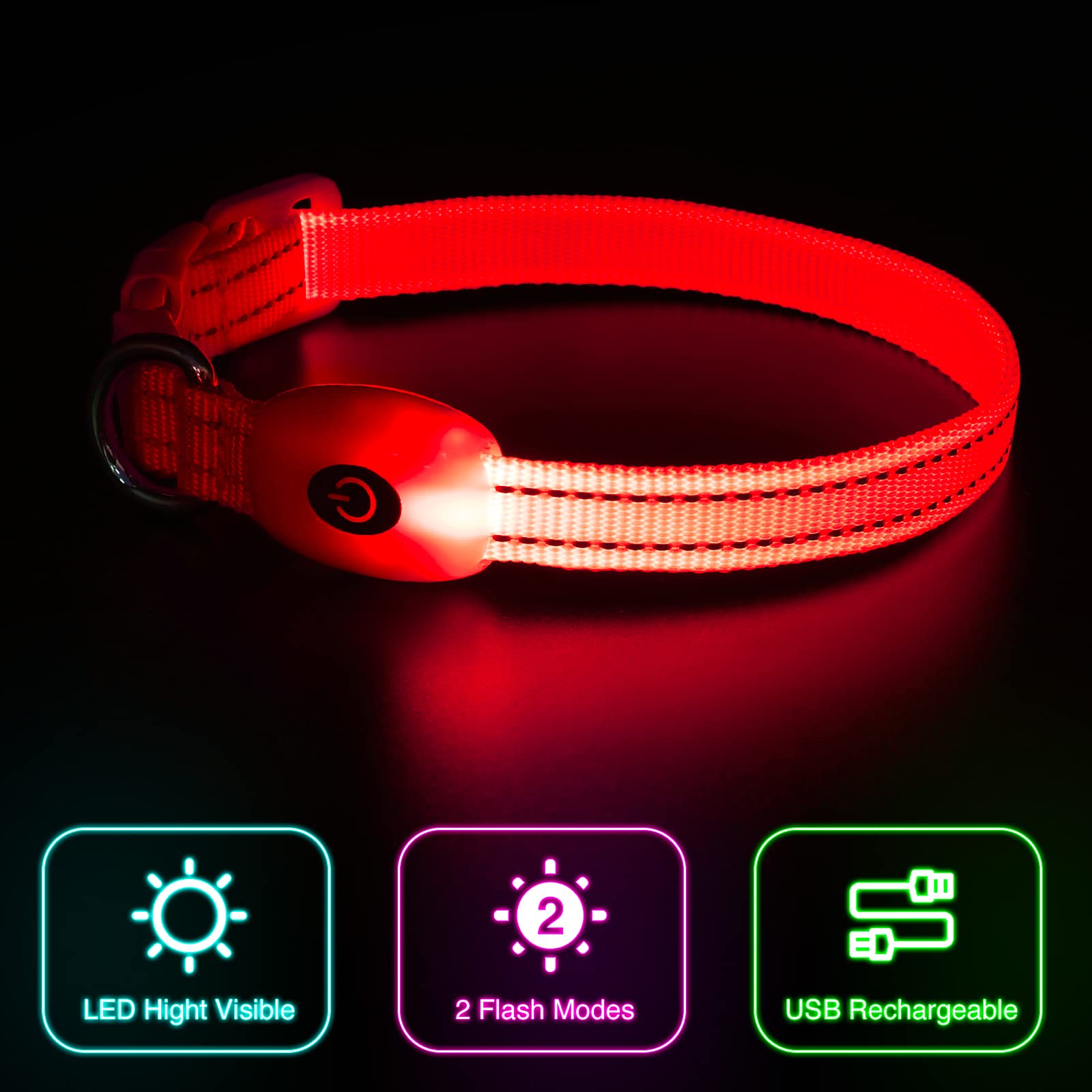 Yfbrite Light Up Dog Collars For Night Walking, Rechargeable Led Cat Collar, Comfortable Adjustable Lighted Dog Collar Rechargab