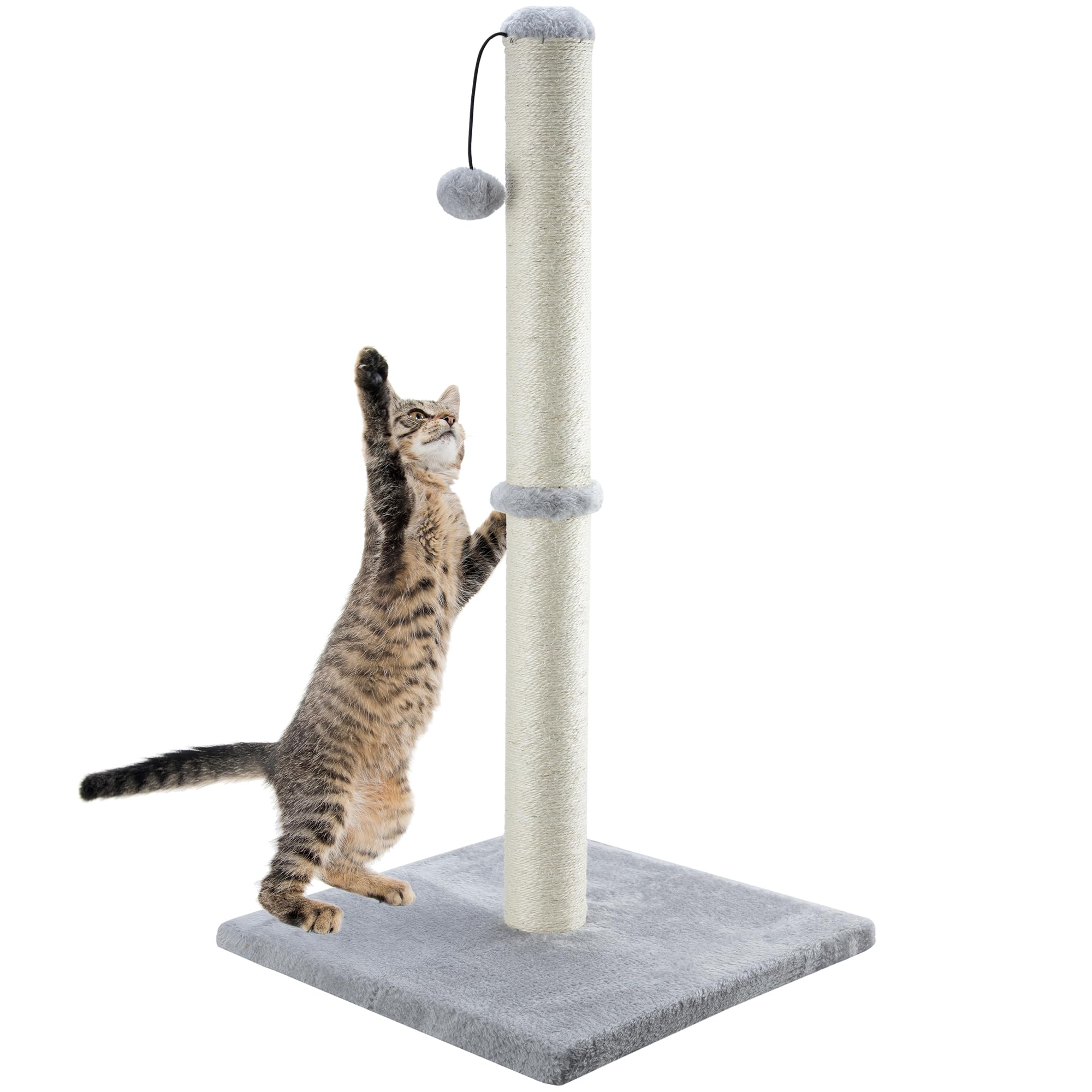 Dimaka 34' Tall Cat Scratching Post For Indoor Cats, Large Cat Claw Scratcher With Premium Sisal Rope, Sturdy Scratch Tree Wtih Dangling Toy Ball(Grey)