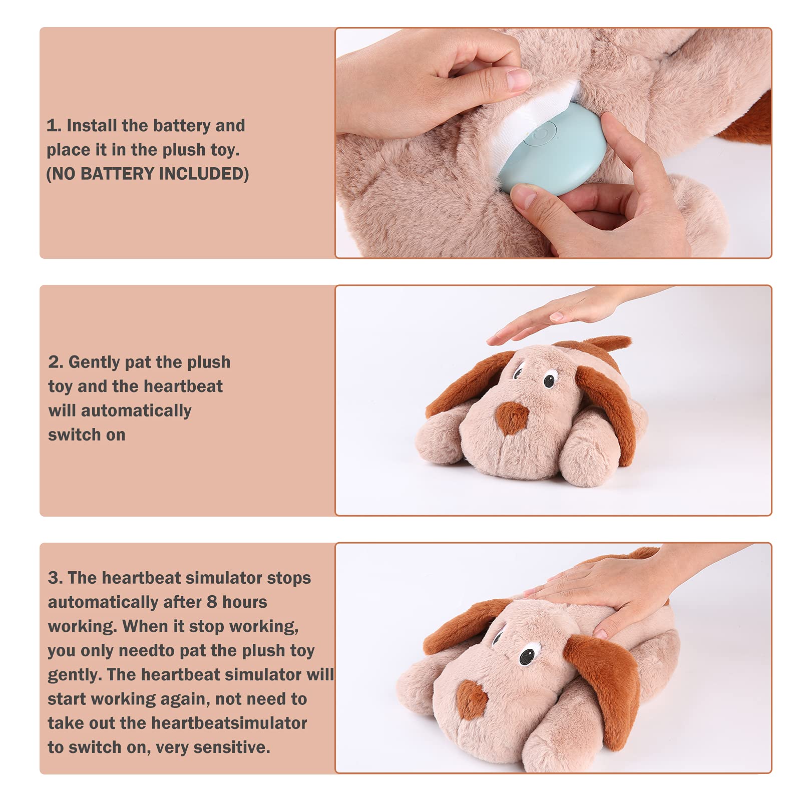 Weok Puppy Heartbeat Toy, Dog Heartbeat Toy For Separation Anxiety Relief, Puppy Toy With Heartbeat Stuffed Animal Anxiety Calming Behavioral Aid Plush Toy For Dogs Cats Pets (Brown)