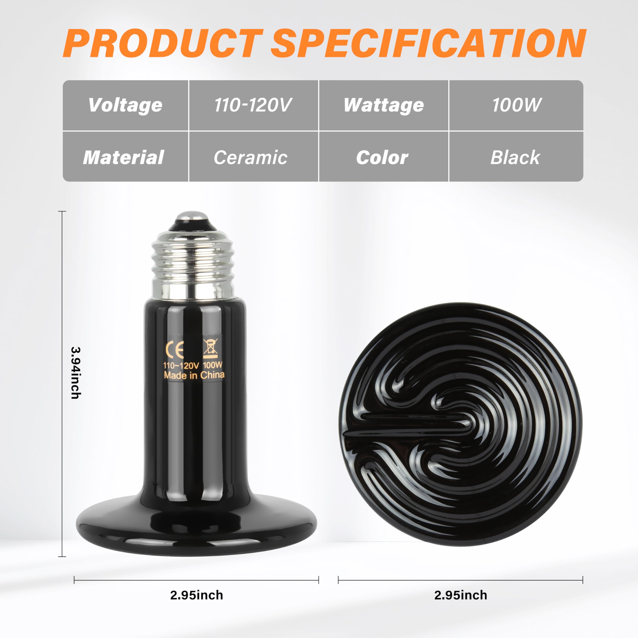 Simple Deluxe 100W Ceramic Heat Emitter 2 Pack Reptile Heat Lamp No Light Emitting Heat Bulbs for Amphibian Terrarium, Bearded D