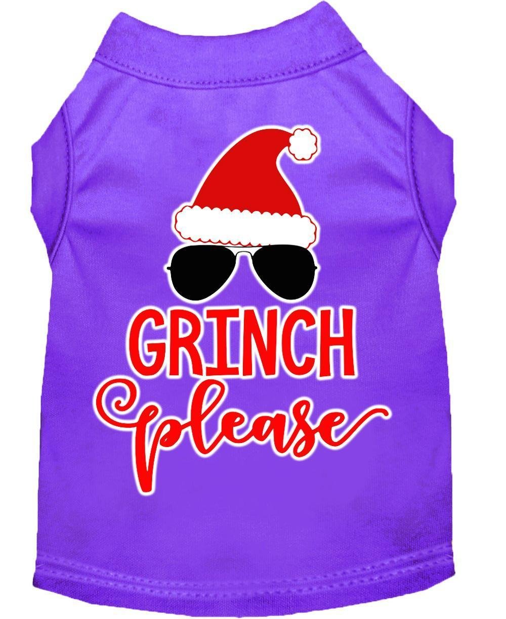 Christmas Pet Dog & Cat Shirt Screen Printed, 'Grinch Please' Purple 3Xl (25-35 Lbs.)