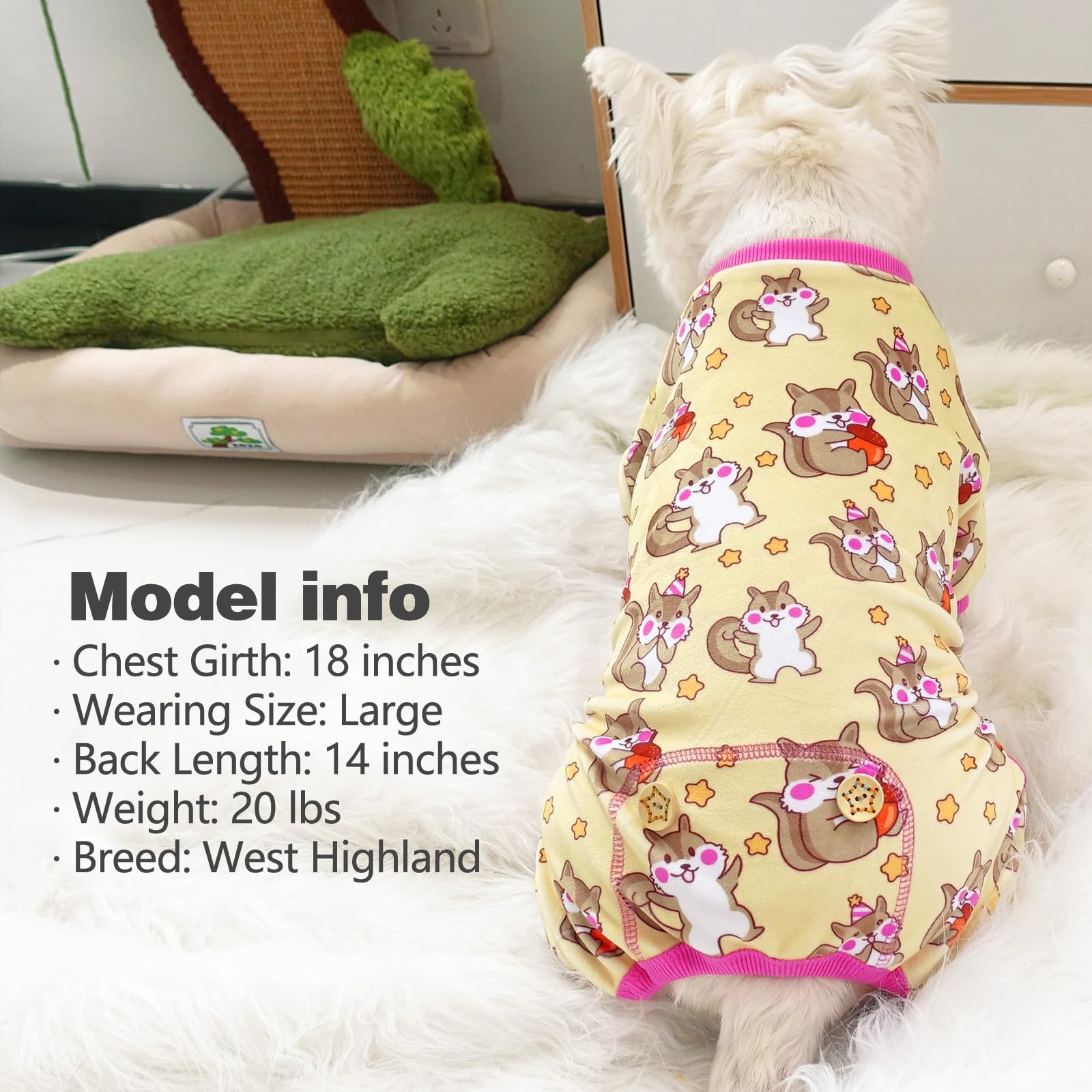 KYEESE Dog Pajama Soft Material Stretchable Dogs Pajamas Onesie Pet Pjs Dogs Apparel for Small Dogs, Chipmunk, Large