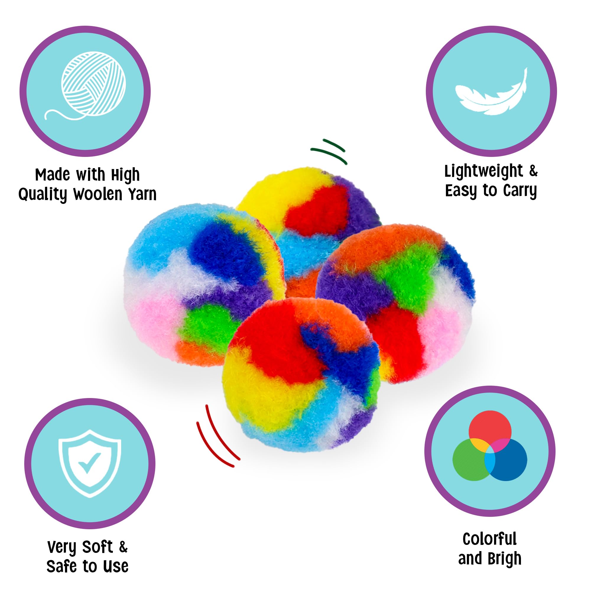 Spot Kitty Yarn Puffs Colorful Woolen Yarn Cat Toy Contains Catnip 1.5'' Pack Of 4 By Ethical Pet, Small