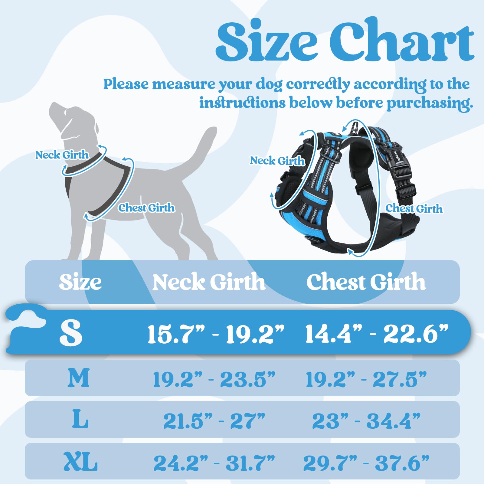 Rabbitgoo Dog Harness Small Sized, No Pull Pet Harness With 3 Buckles, Adjustable Soft Padded Pooch Vest With Instant Control Handle, Easy Walking Reflective Pet Vest For Small Dogs, Sky Blue, S