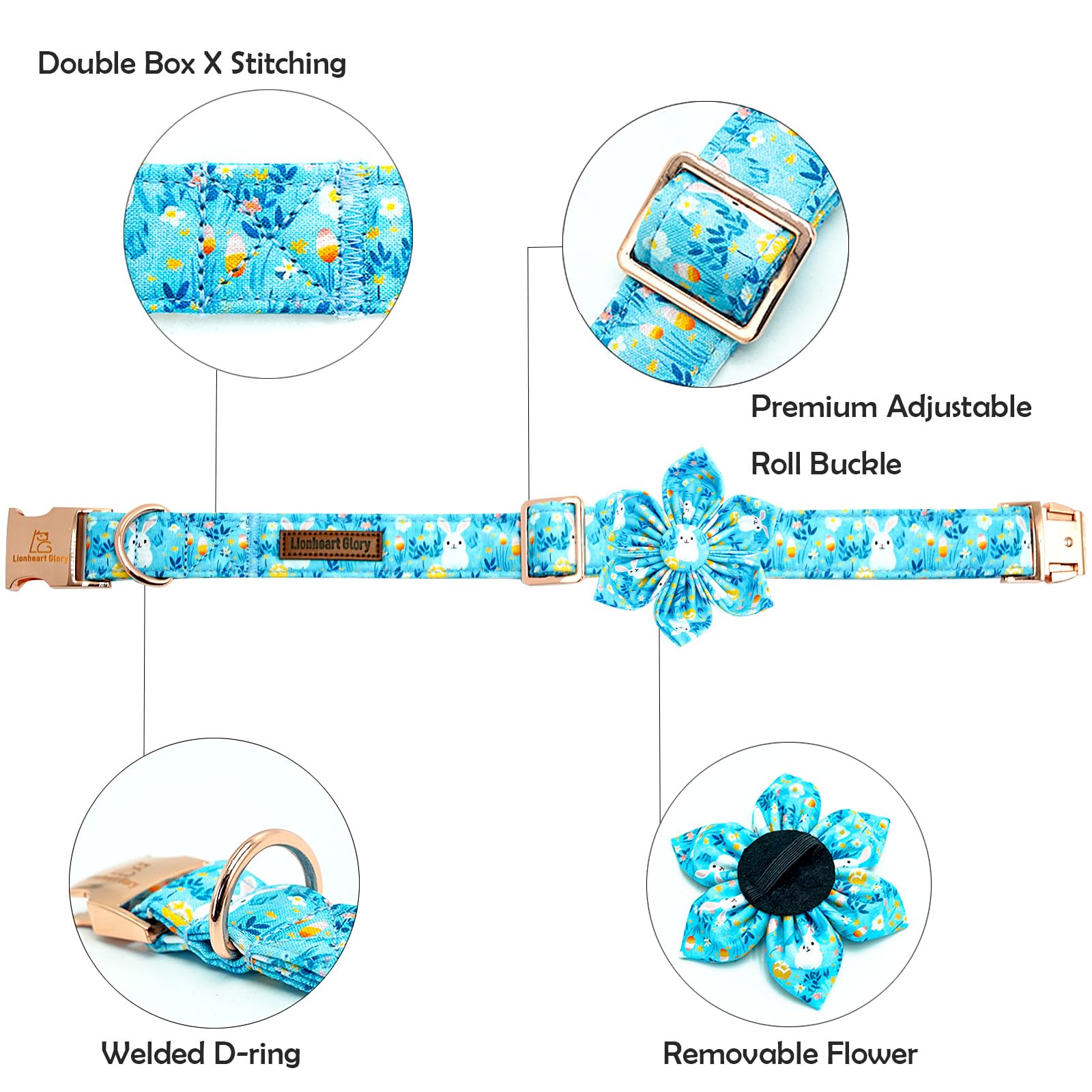 Lionheart Glory Easter Day Dog Collar With Flower Dog Collar For X-Small Dogs, Easter Rabbits Colorful Dog Flower Collars Spring