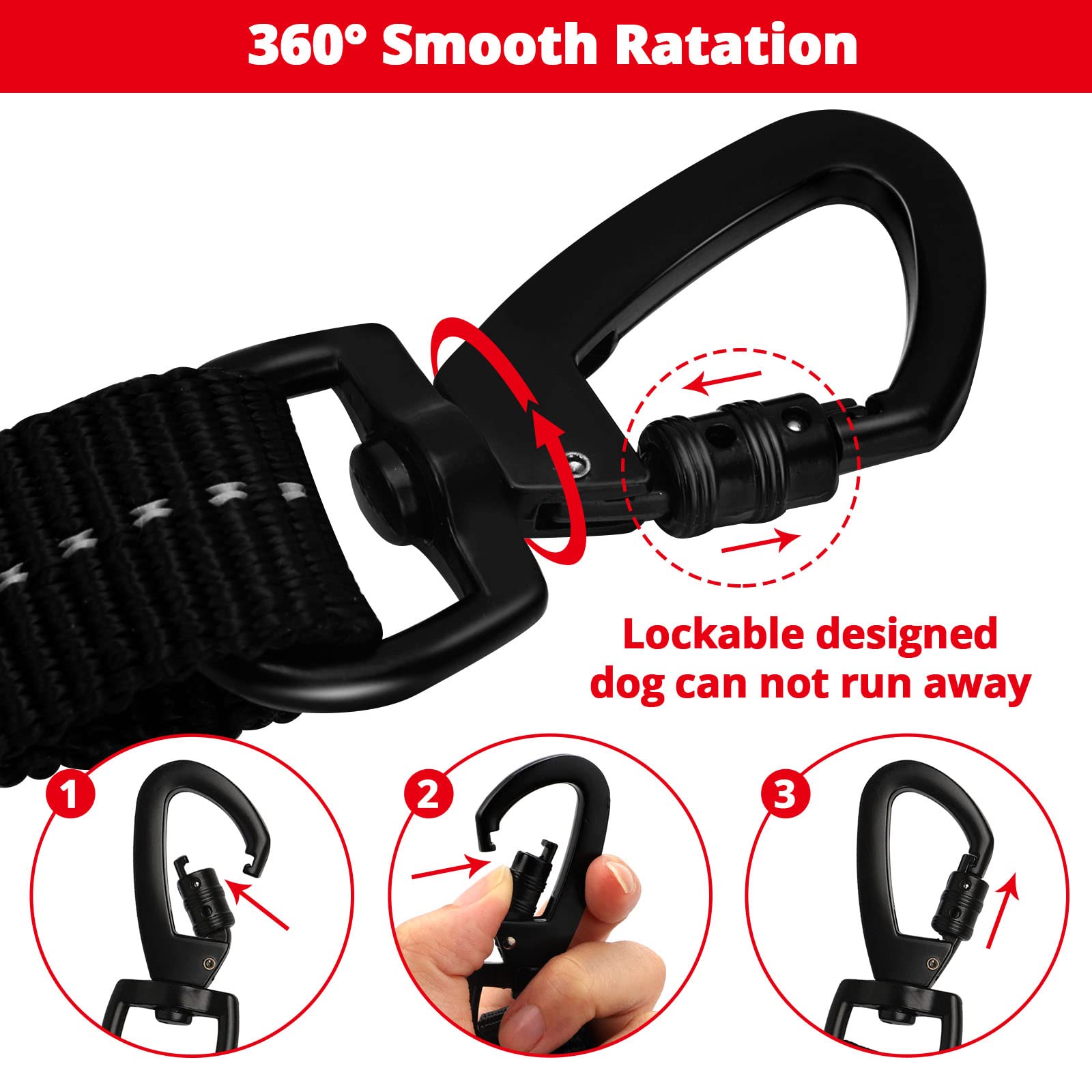 Rope Dog Leash 6 Ft: Heavy Duty Leashes With Swivel Lockable Hook Reflective Threads Bungee And Padded Handle - Dog Lead For Large Small Medium Dogs Outside Walking Hiking Red