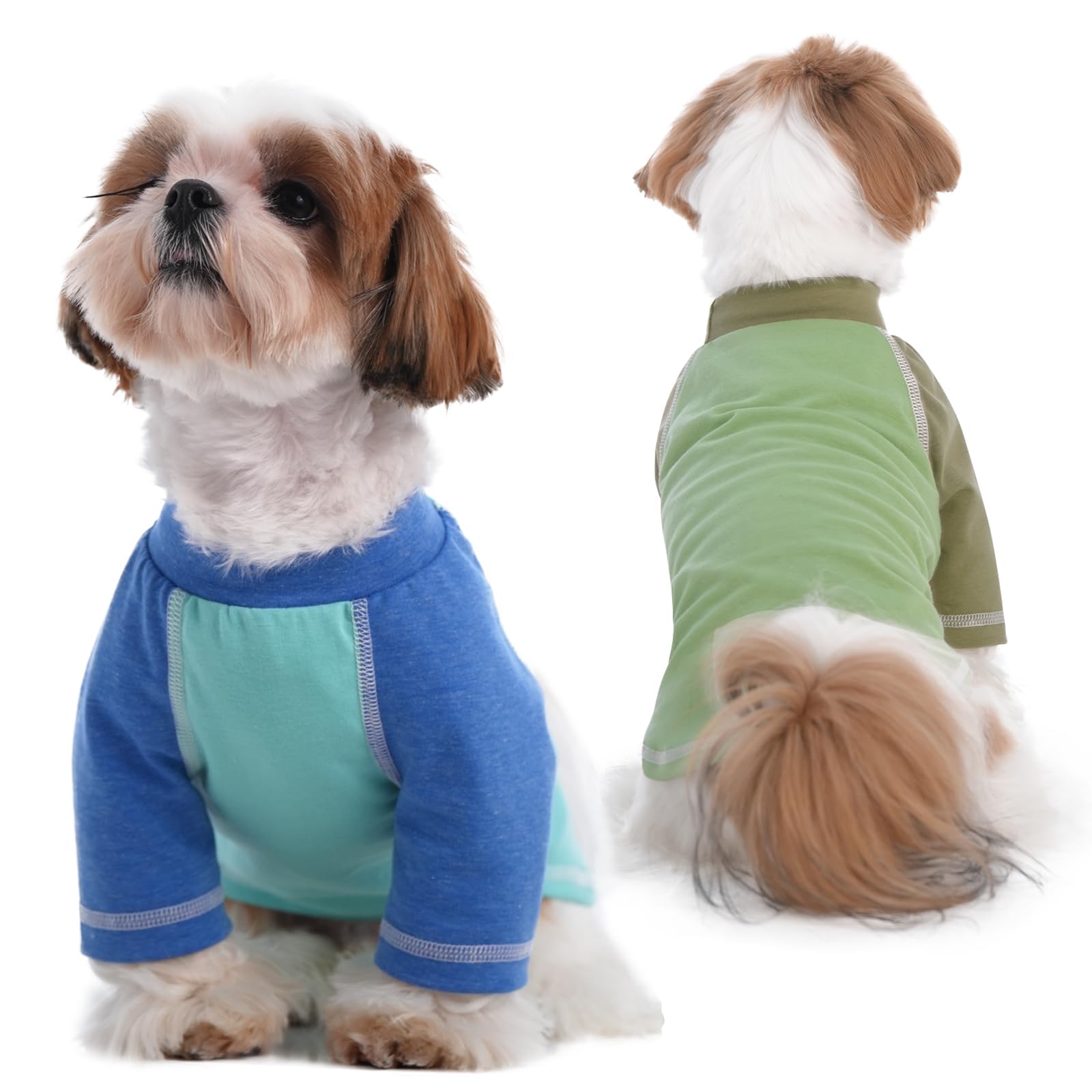 2 Pack Dog Shirts, Bluegreen, X-Small, Quick-Drying Raglan Sleeves, Soft Tee Shirt, Light And Breathable For Summer, Long Sleeve