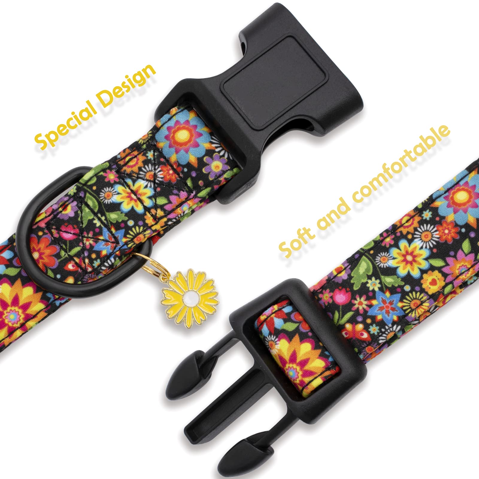 Faygarsle Floral Dog Collar For Girls And Female Dogs Soft And Fancy Pet Collar With Flower Design Ideal Black Dog Collar For Sm