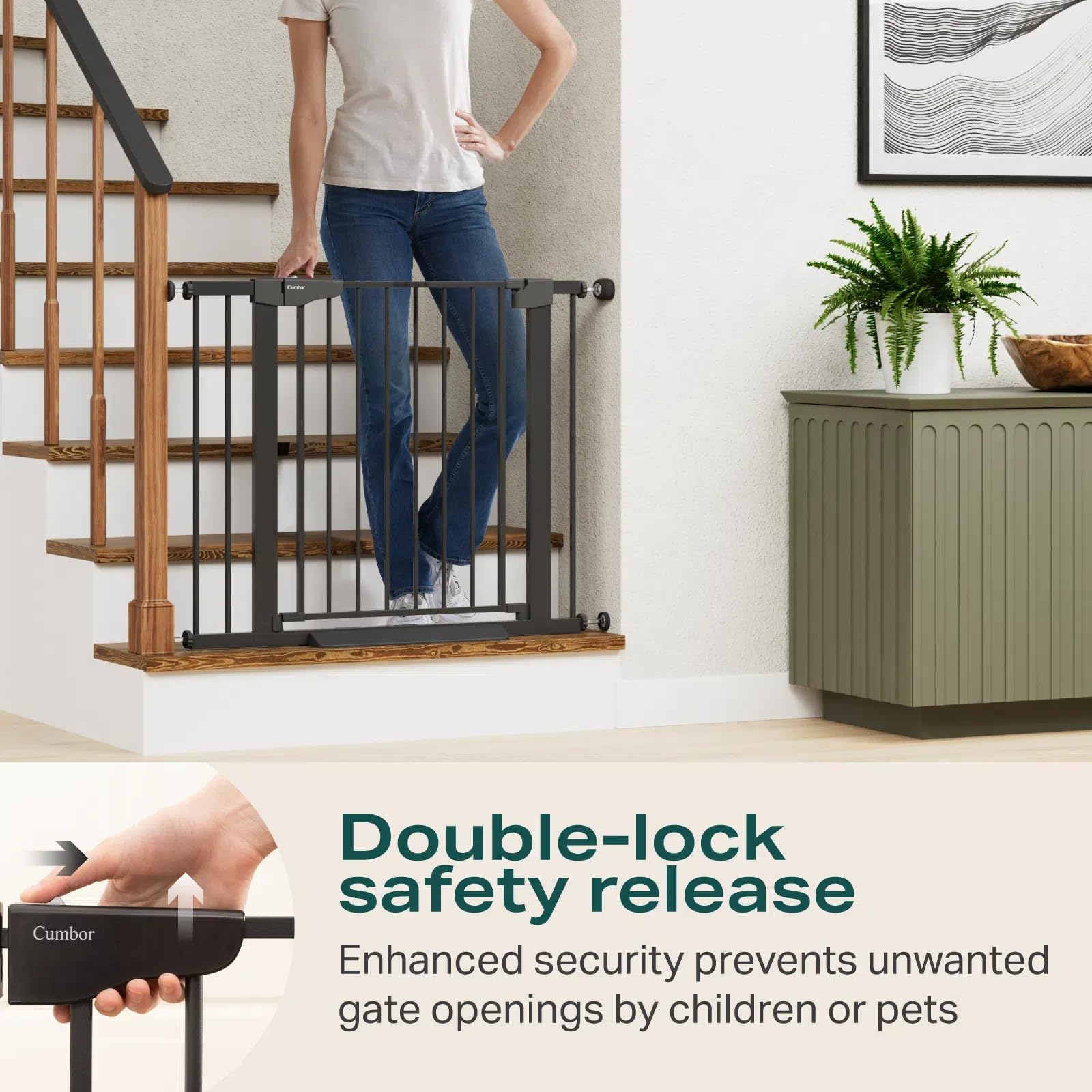 Cumbor 2 Pack 29.7-40.6'' Baby Gate for Stairs, Mom's Choice Awards Winner-Dog Gate for Doorways, Pressure Mounted Self Closing