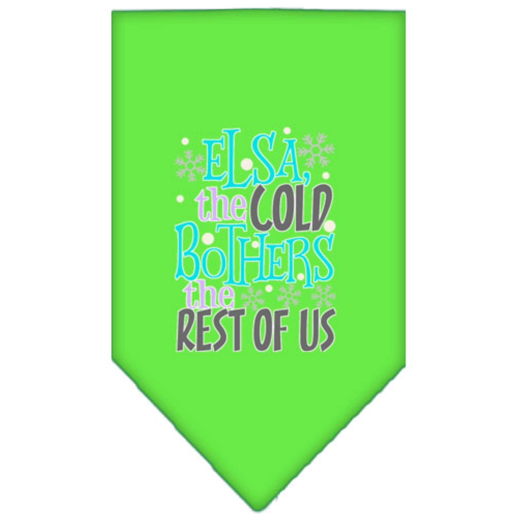 Pet and Dog Bandana Screen Printed, &quot;Elsa, The Cold Bothers The Rest Of Us&quot; Lime Green Large