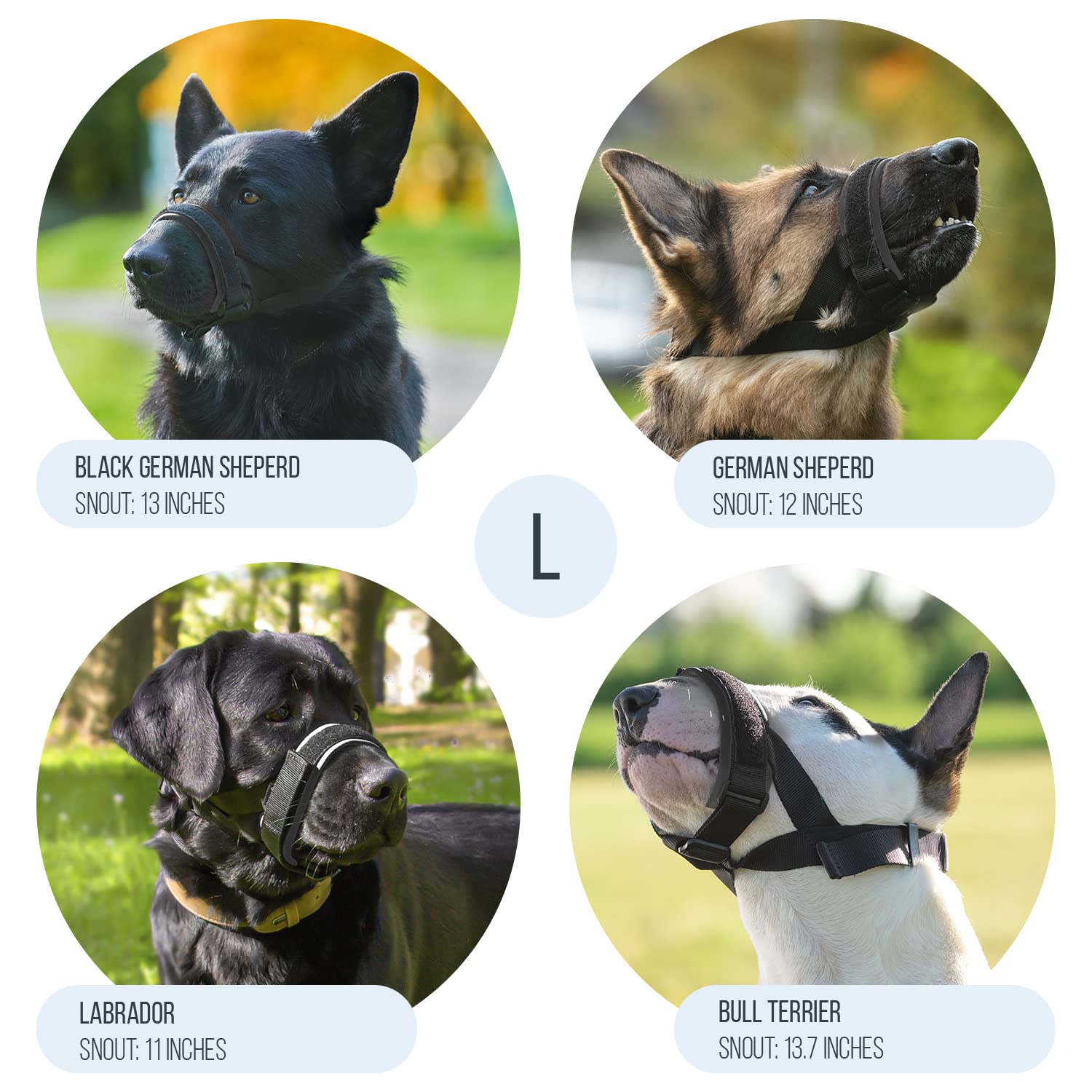 Gentle Muzzle Guard For Dogs - Prevents Biting And Unwanted Chewing Safely Secure Comfort Fit - Soft Neoprene Padding - No More Chafing - Training Guide Helps Build Bonds With Pet (L, Grey)