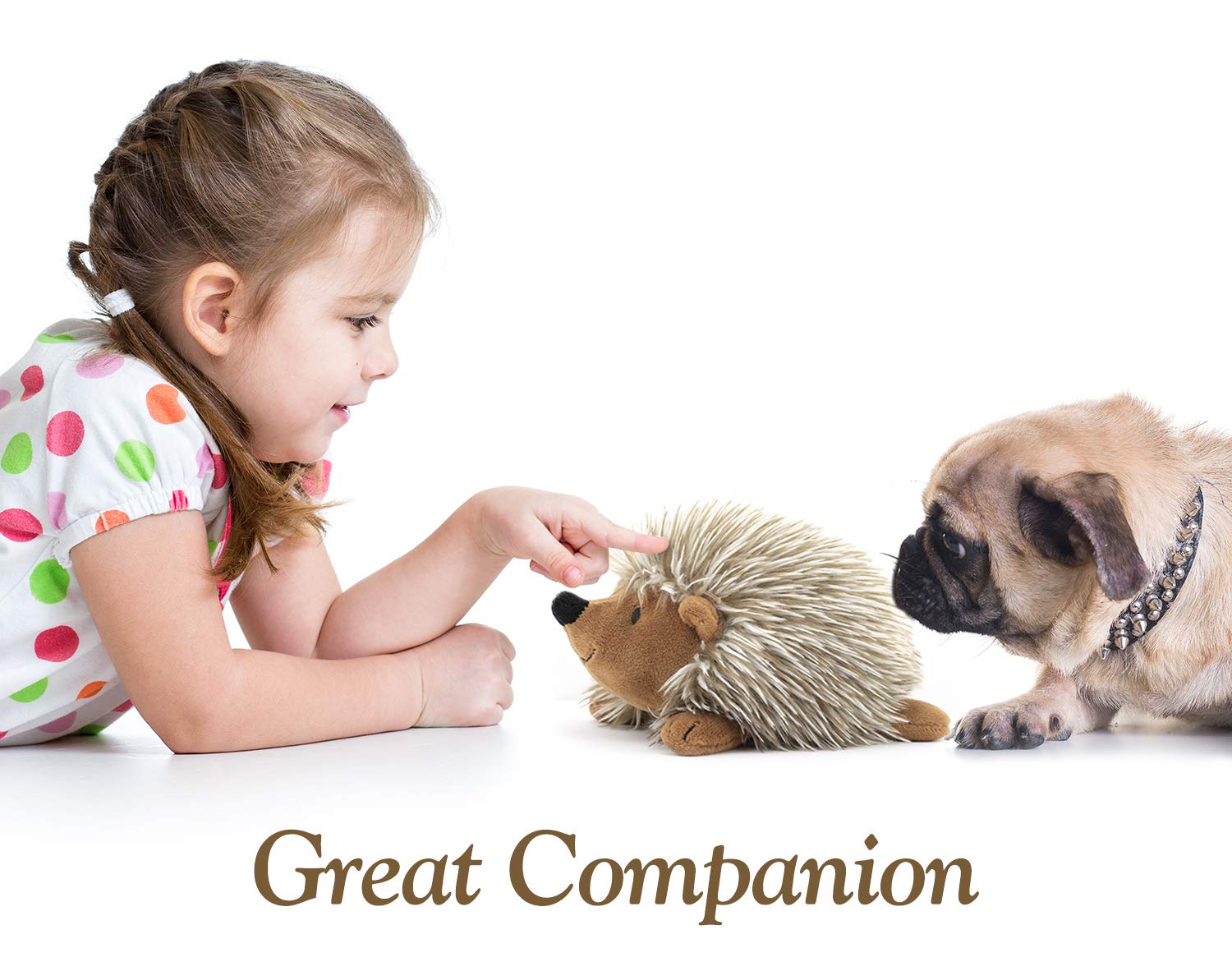Pawaboo Plush Dog Toy - Non-Toxic Hedgehog Squeaky Toy, 6" Faux Fur, Brown