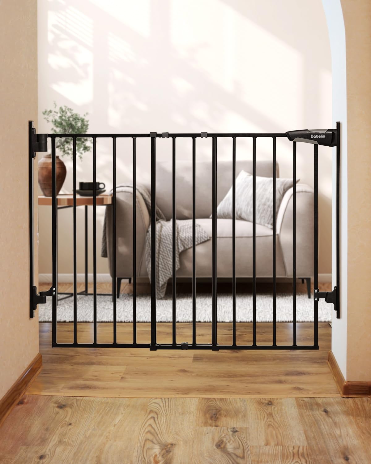 Babelio 27-45' No Bottom Bar Baby Gate With Easy Installation, 2-In-1 Auto Close Design, Suitable For The House, Stairs, And Doorways, Safety Pet Gates With Large Walk-Thru Door, Black