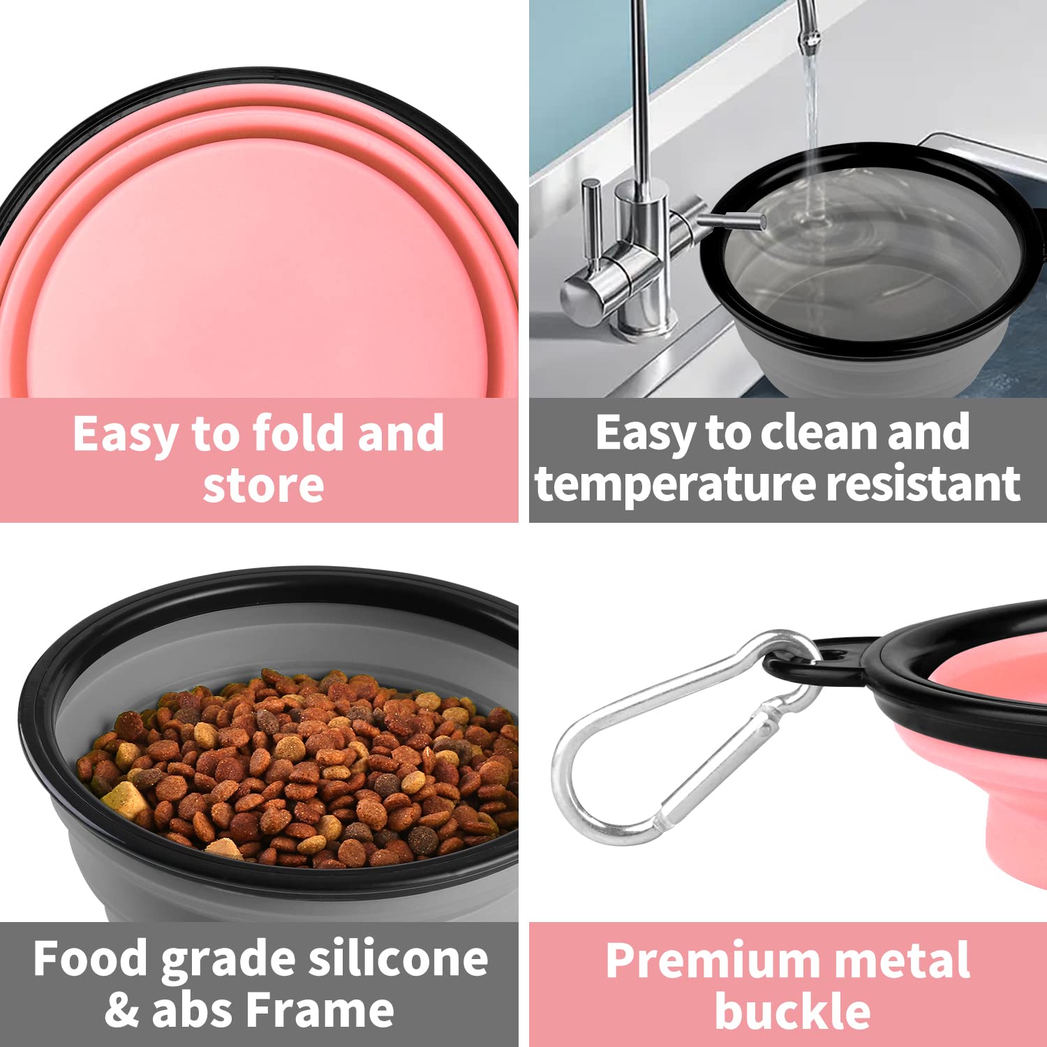 Collapsible Dog Bowls - 2 Pack Large Size For Large/Medium Dogs, Portable Travel Water Bowl With 2 Carabiners