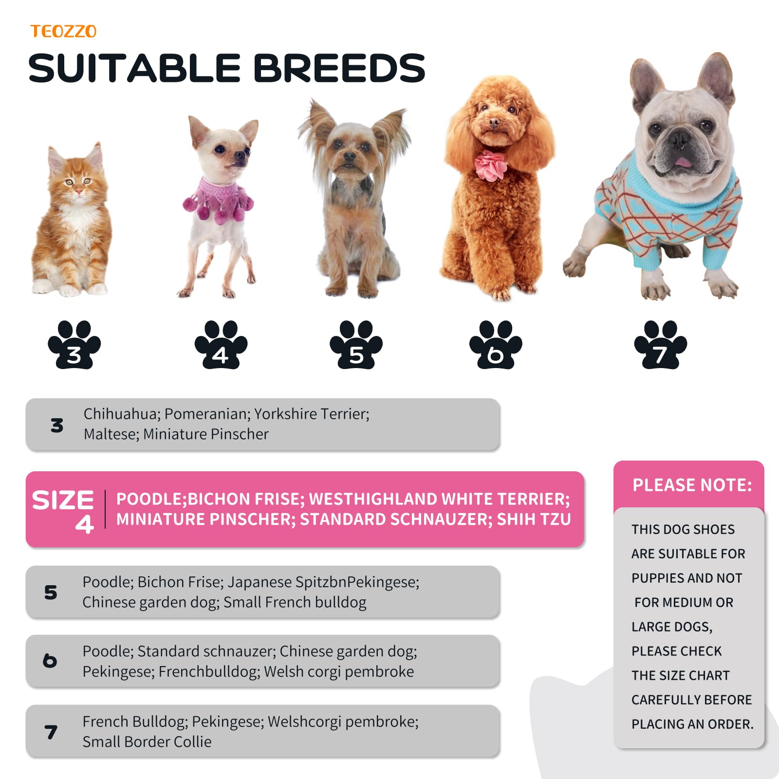 Teozzo Dog Snow Boots Dog Shoes For Small Medium Size Dogs Booties Paw Protector Warm Pet Boots For Puppies 4Pcs