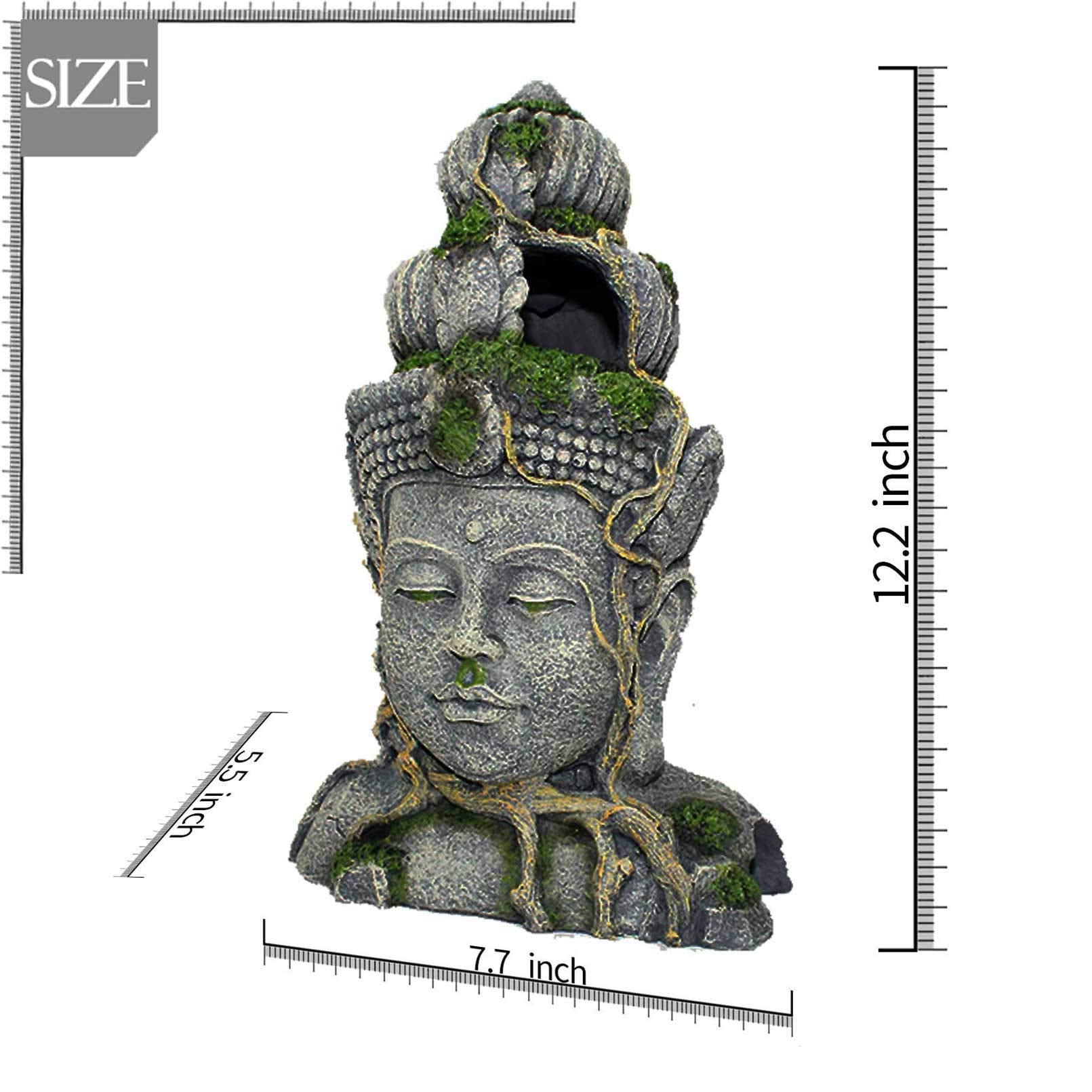 Pinvnby Aquarium Buddha Head Statue Decorations,Fish Tank Resin Large Buddha Sculpture Ornament,Betta Hideout Cave Sleep Rest Play For Small Fish Shrimp Lizard Gecko Small Reptile(3 Pack)