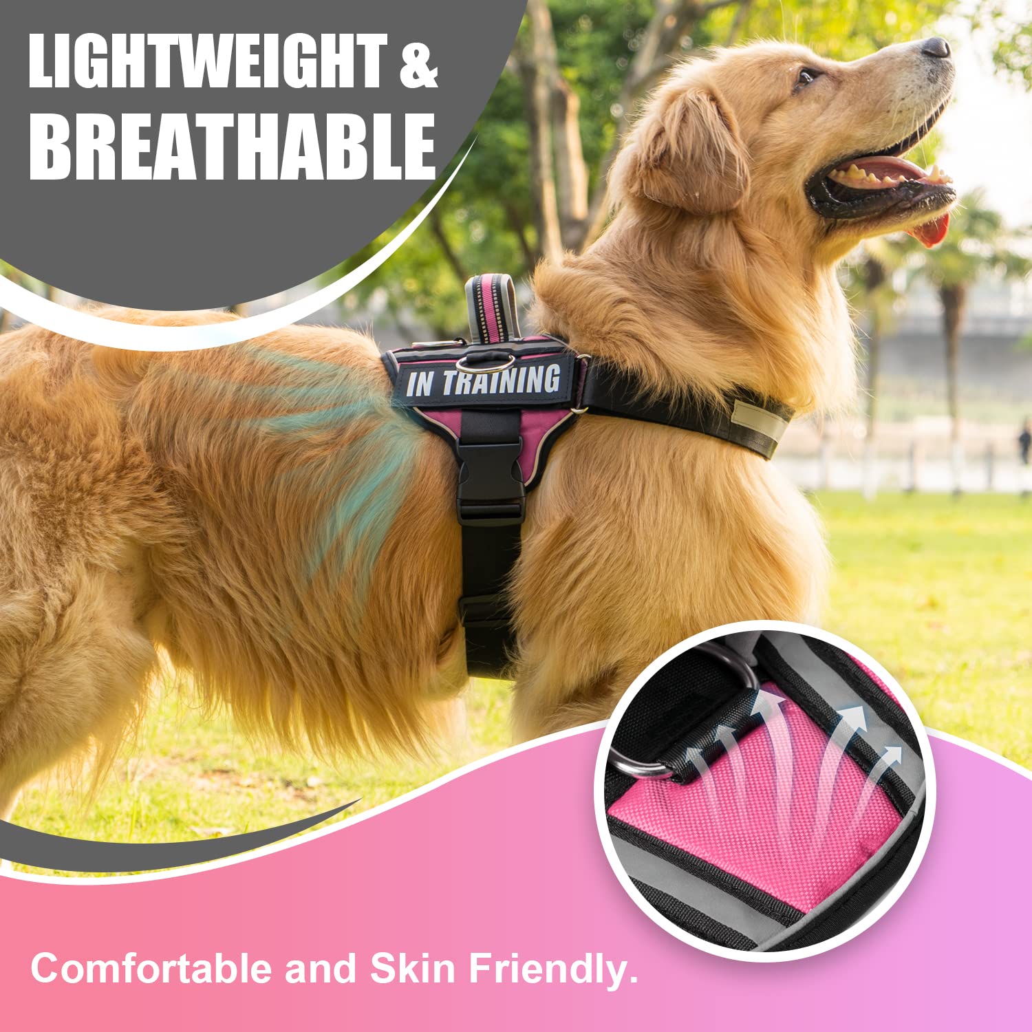 Reflective Dog Harness, Anti-Slip No Pull Dog Vest Harness with 8Pcs Dog Patches, Adjustable In Training Service Pet Harness for